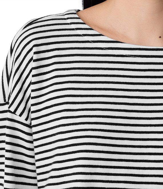 Eileen Fisher Stripe Organic Cotton Slub Knit Boat Neck Long Sleeve Top Product Image