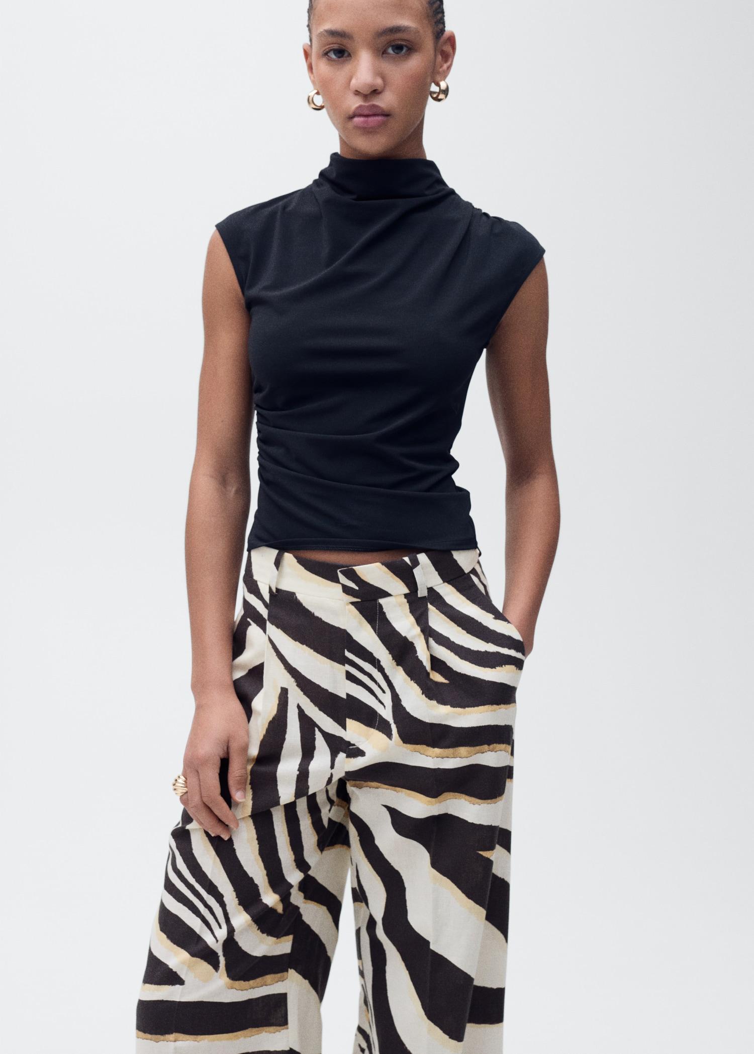 Linen wideleg zebra-print pants - Women | MANGO USA Product Image
