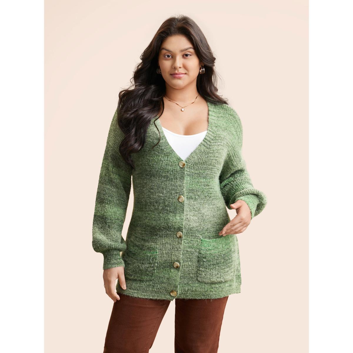 Plus Size Contrast Patched Pocket Drop Shoulder Cardigan Moss Women Casual Loose Long Sleeve Everyday Cardigans BloomChic 22-24/3X Product Image