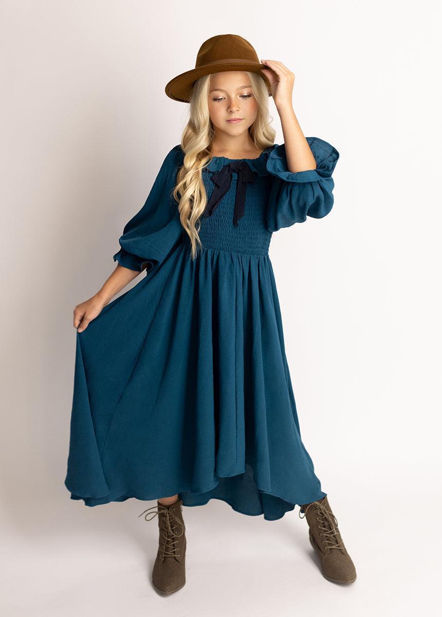 Odina Dress in Ocean Teal Girls Product Image