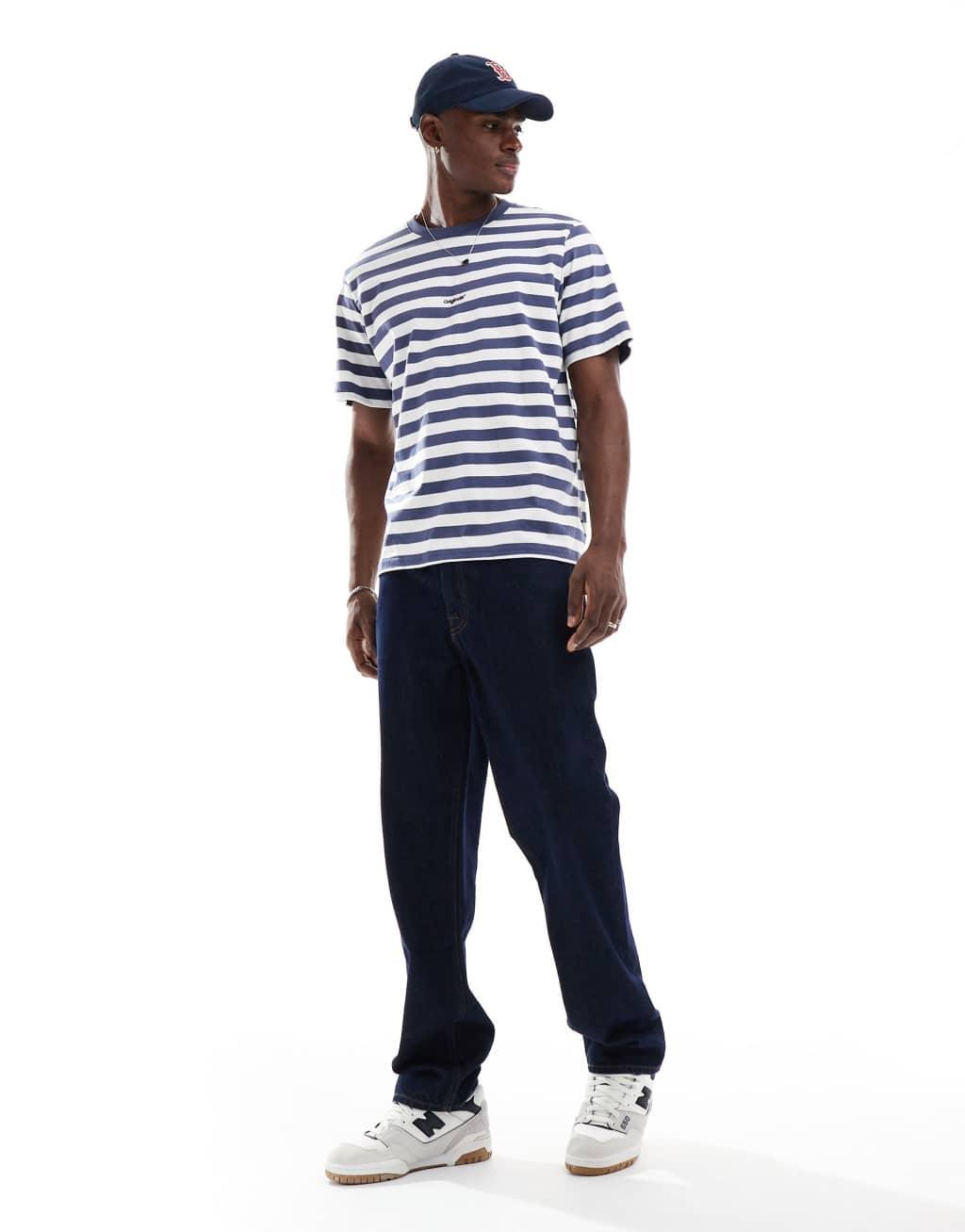 Jack & Jones oversized t-shirt in blue and white stripe Product Image