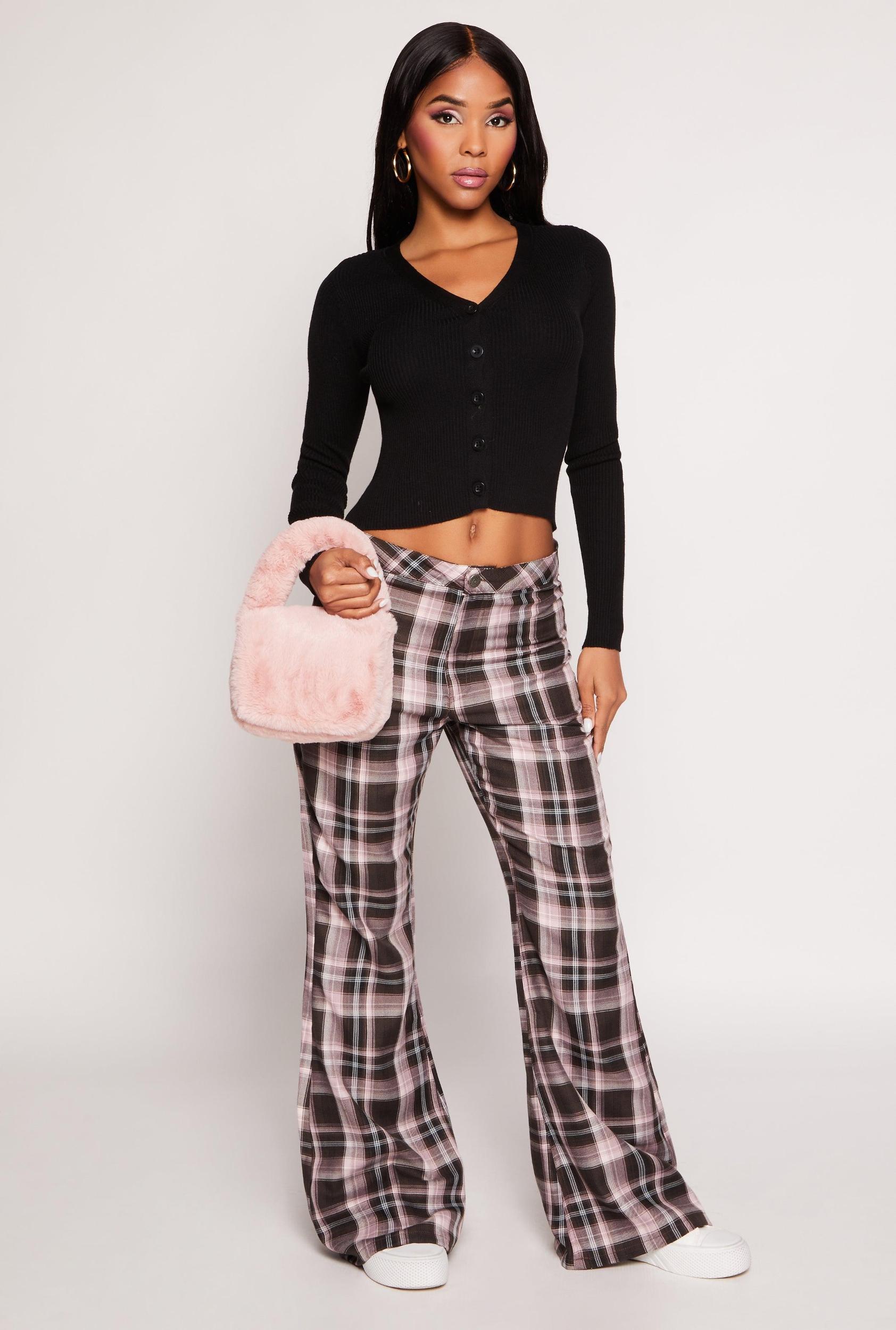 Womens Almost Famous Plaid Flare Pants Product Image