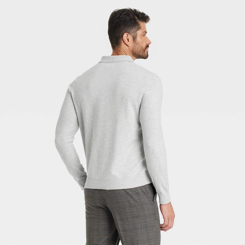 Men's Polo Sweater - Goodfellow & Co™ Heather XXL: Lightweight Cotton Blend, Long Sleeve Pullover, Ribbed Cuff Product Image