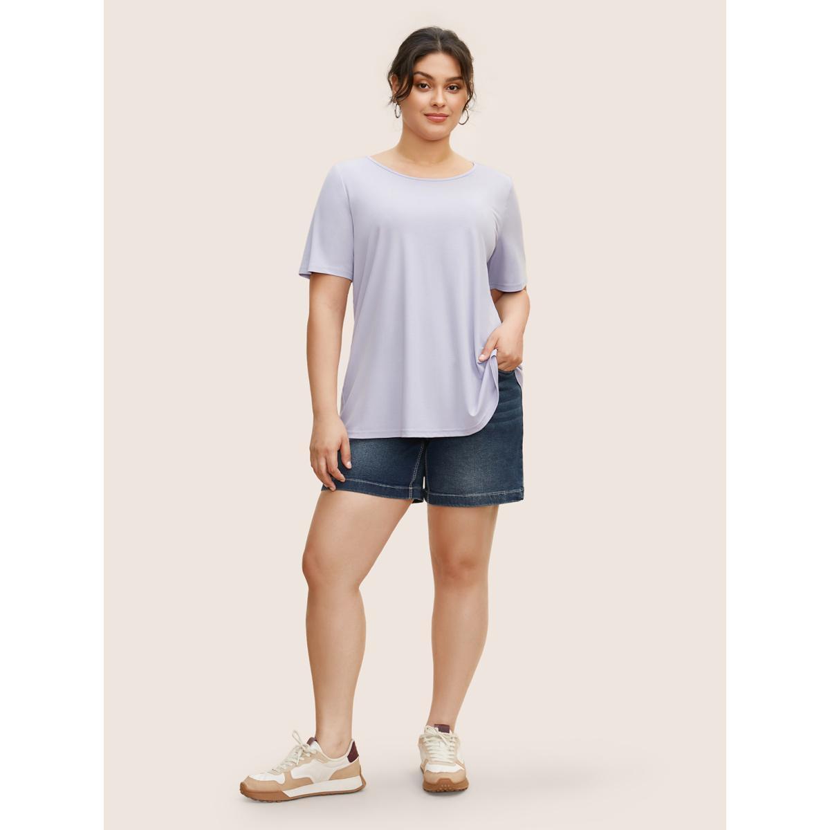 Plus Size Crew Neck Cut Out Wrap T-shirt Lilac Women Casual Cut-Out Round Neck Everyday T-shirts BloomChic 28/5X Product Image