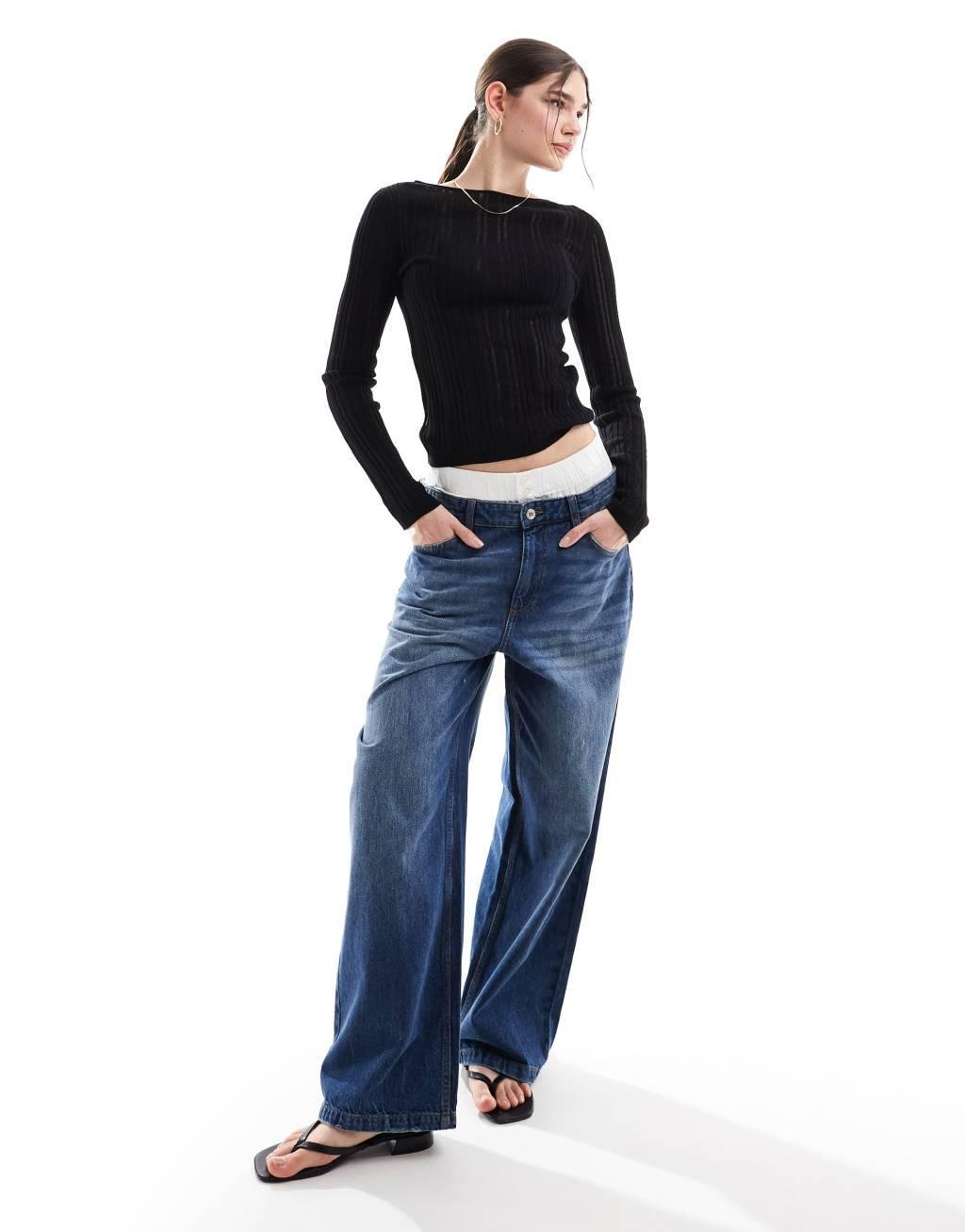 & Other Stories semi sheer fine knit top in black Product Image