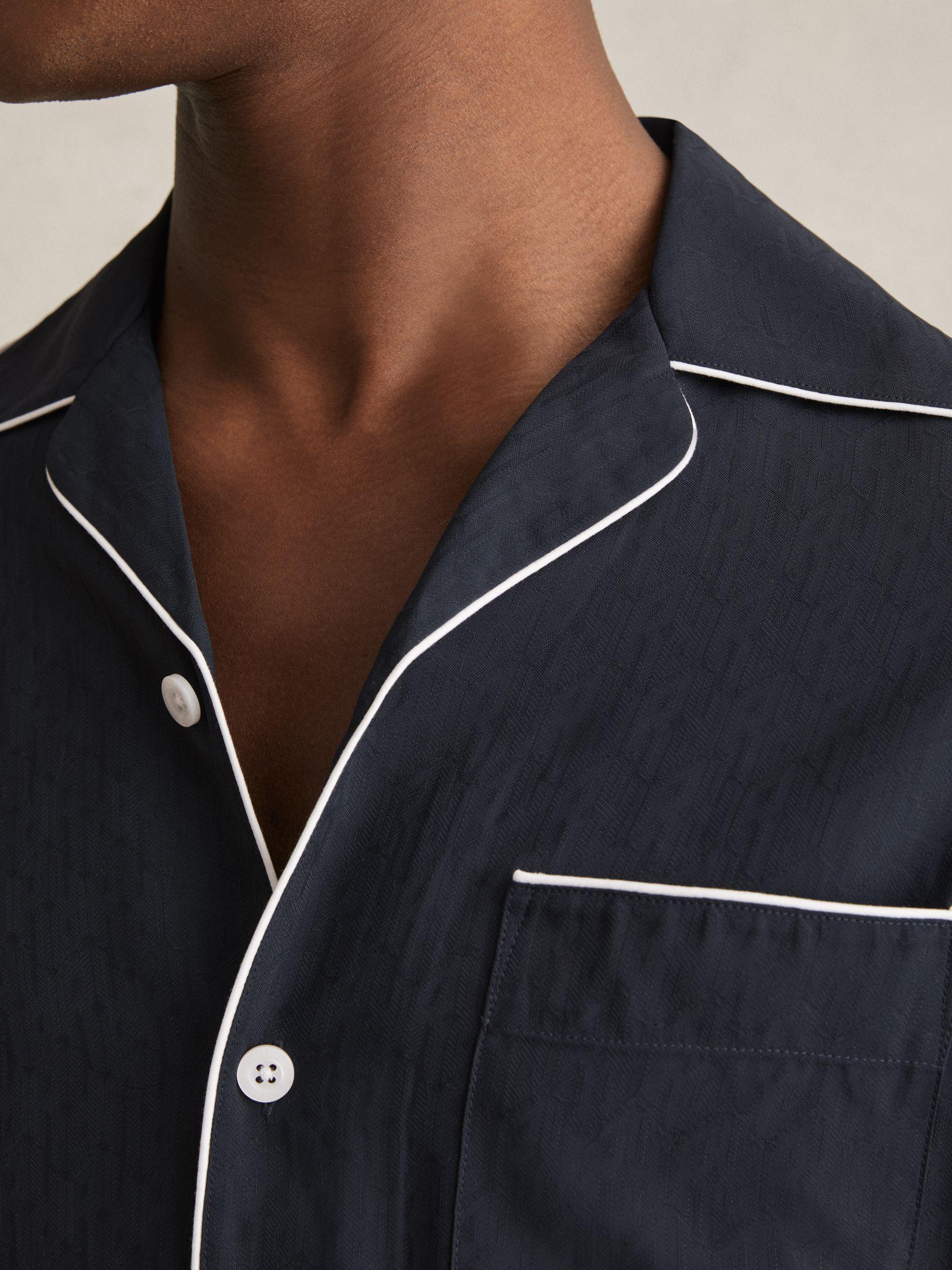 Cuban Collar Shirt with Piping Detail Shirt in Navy Product Image