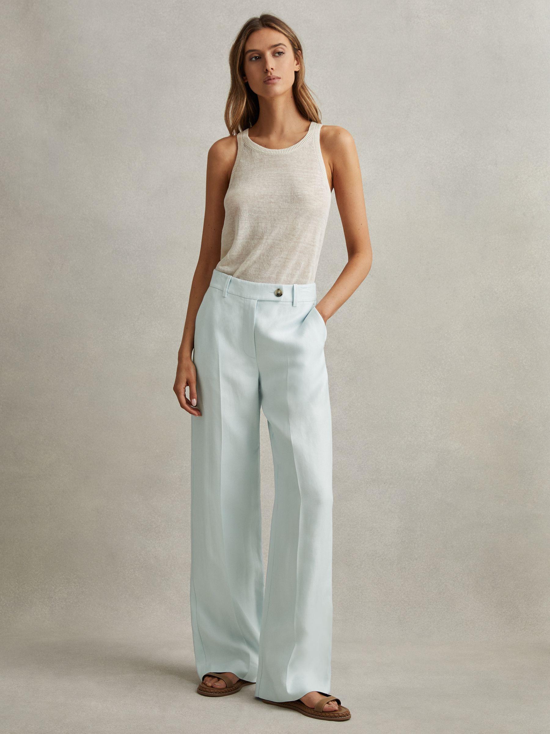 Viscose-Linen Wide Leg Suit Trousers in Blue Product Image