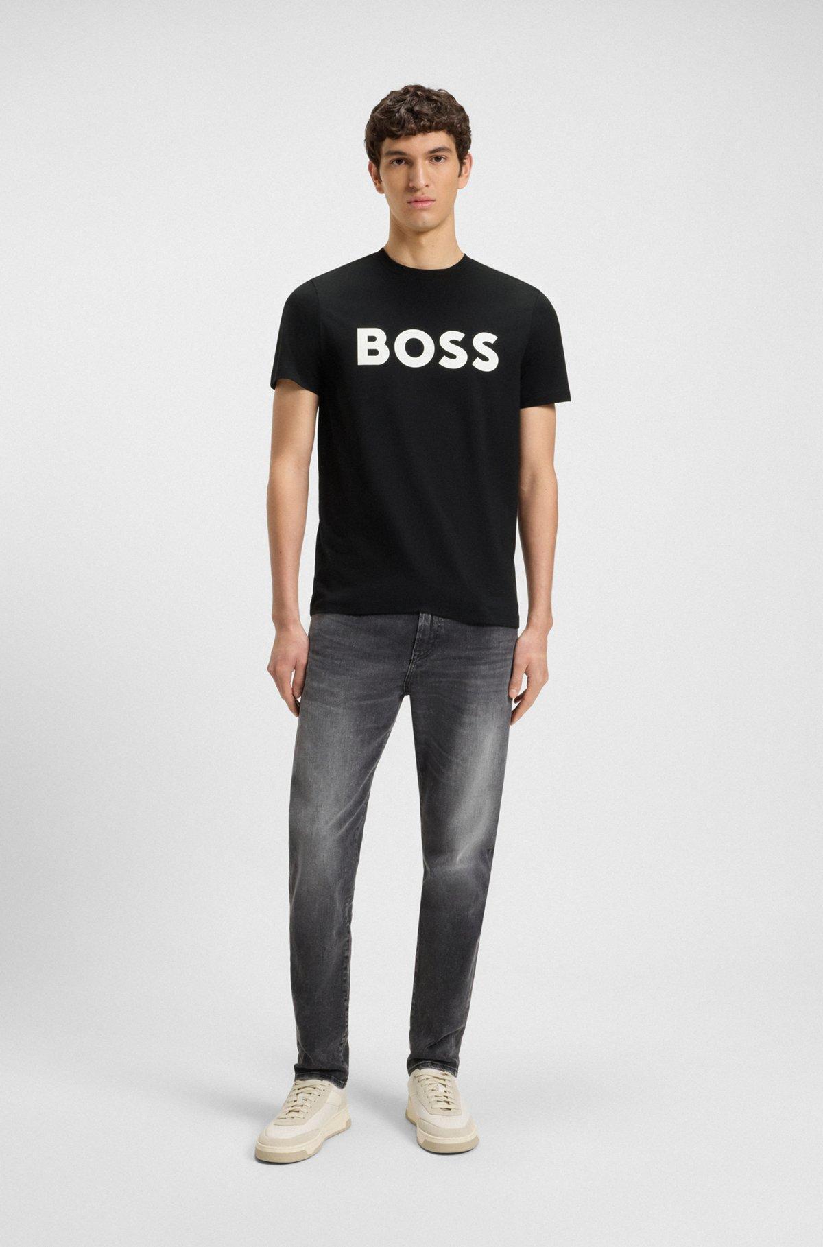Cotton-jersey T-shirt with curved-logo print Product Image