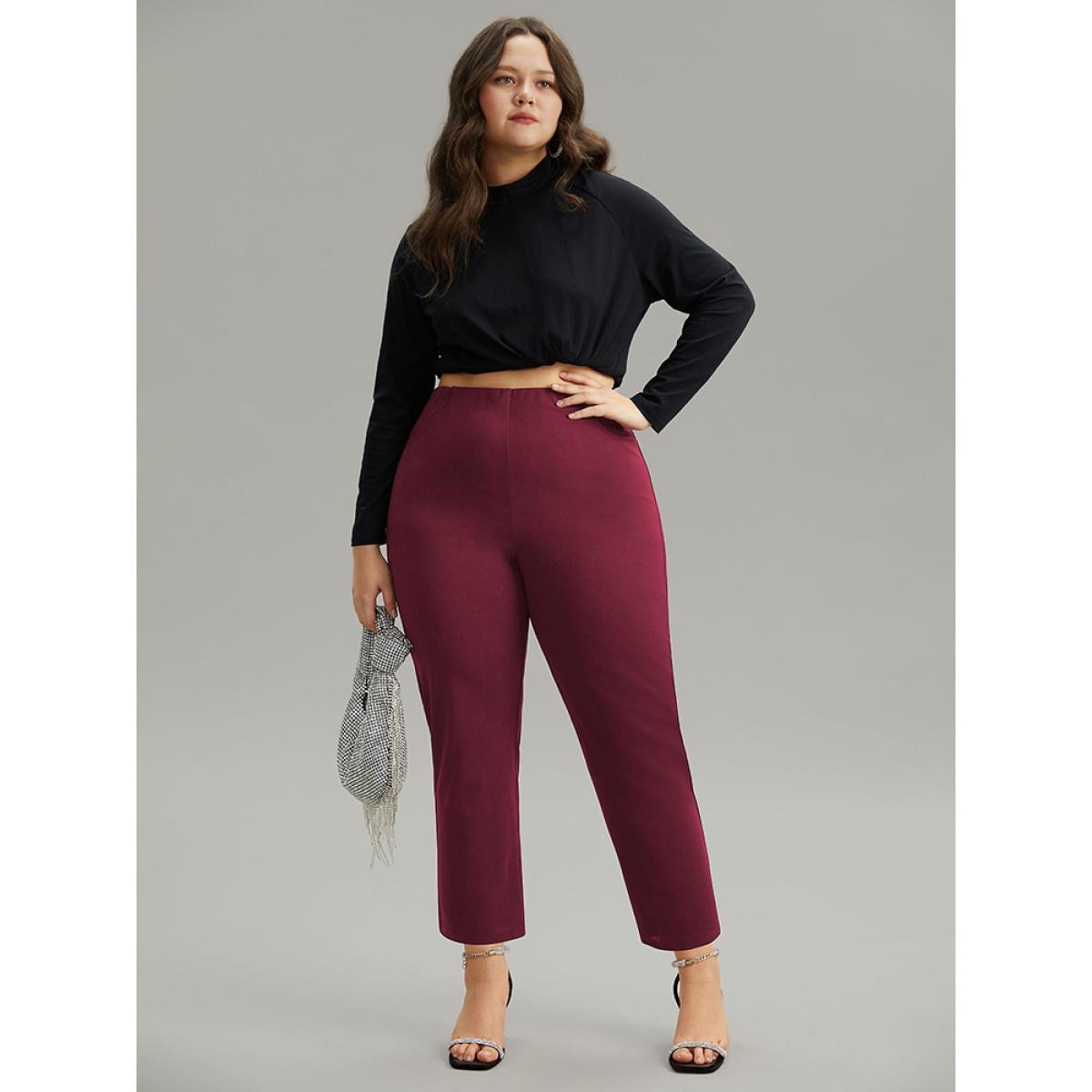 Plus Size Plain Pocket Bodycon Ankle Pants Women Scarlet Work From Home Bodycon High Rise Work Pants BloomChic 22-24/3X Product Image