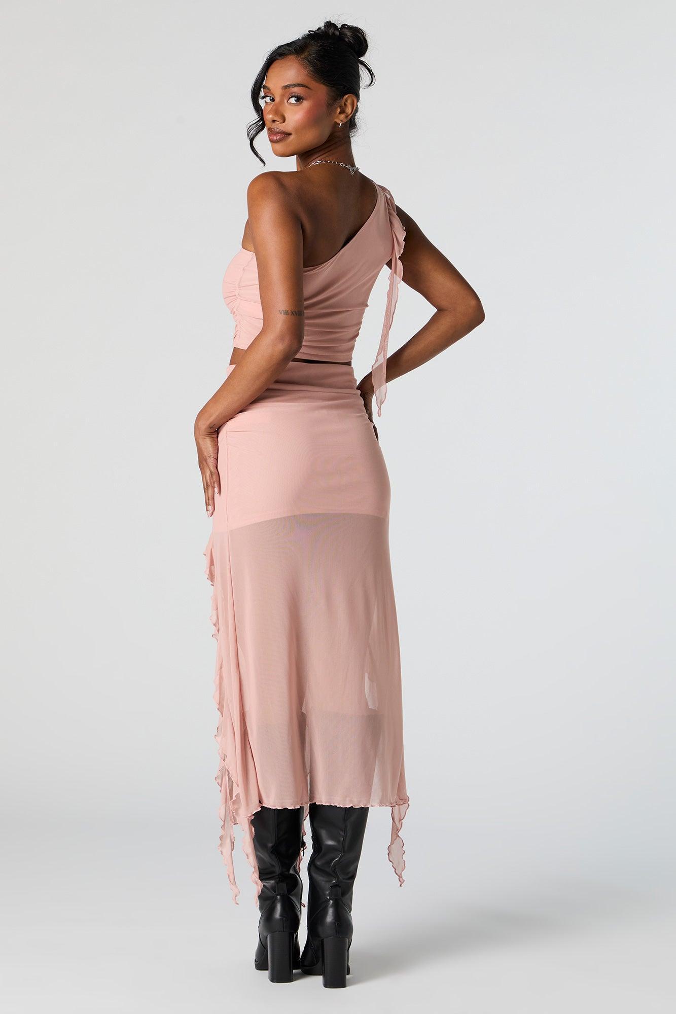 Mesh Ruffle M Slit Midi Skirt Female Product Image