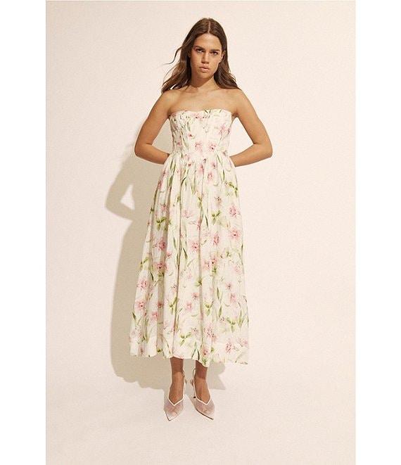 Bardot Lola Floral Print Strapless Neck Sleeveless Corset A-Line Midi Dress Product Image