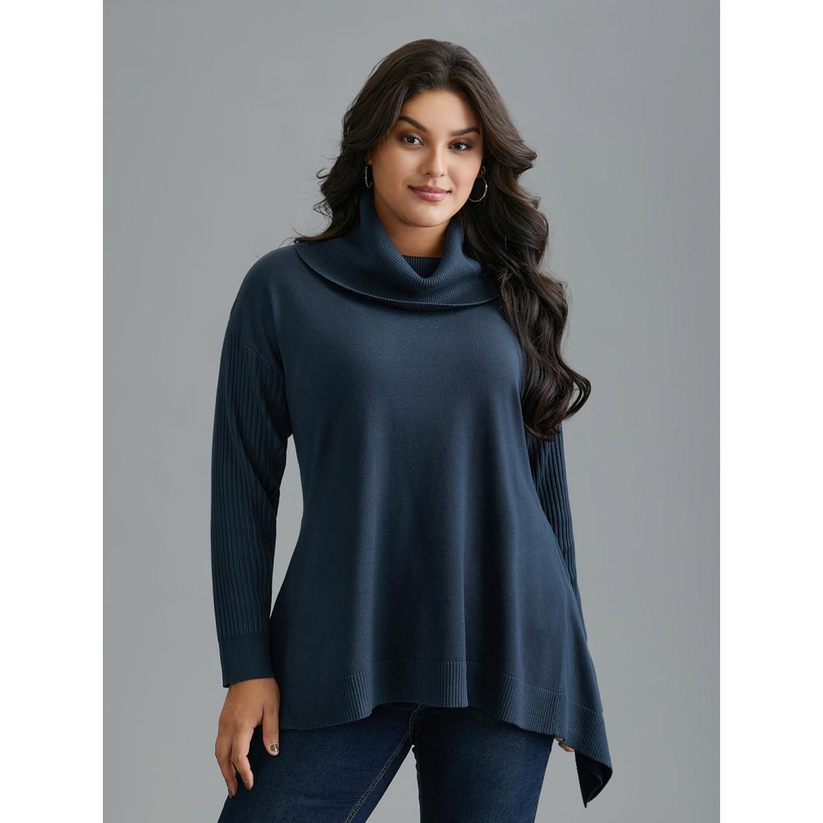 Plus Size Supersoft Essentials Textured Drop Shoulder Turtleneck Pullover Indigo Women Casual Loose Long Sleeve Turtleneck Everyday Pullovers BloomChic 10/M Product Image