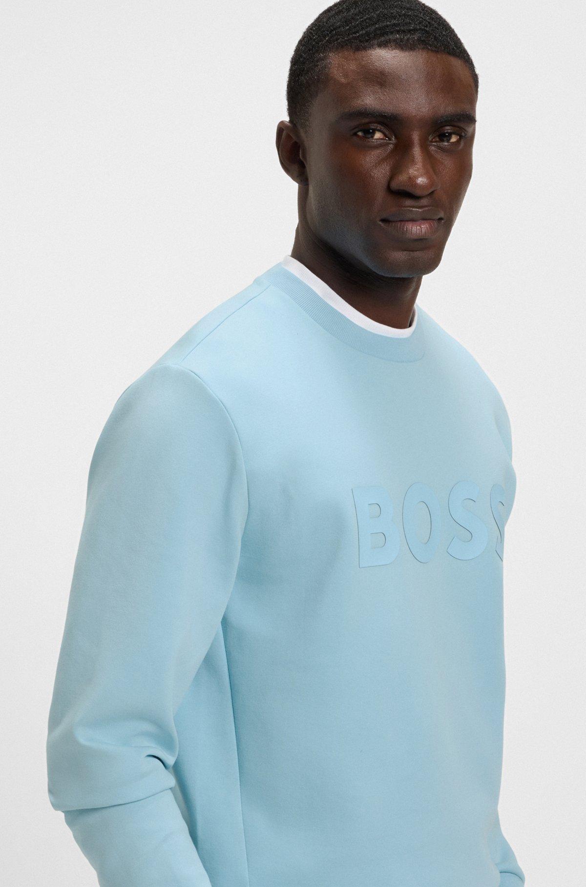 BOSS - Stretch-cotton sweatshirt with sandwich logo - Light Blue Product Image