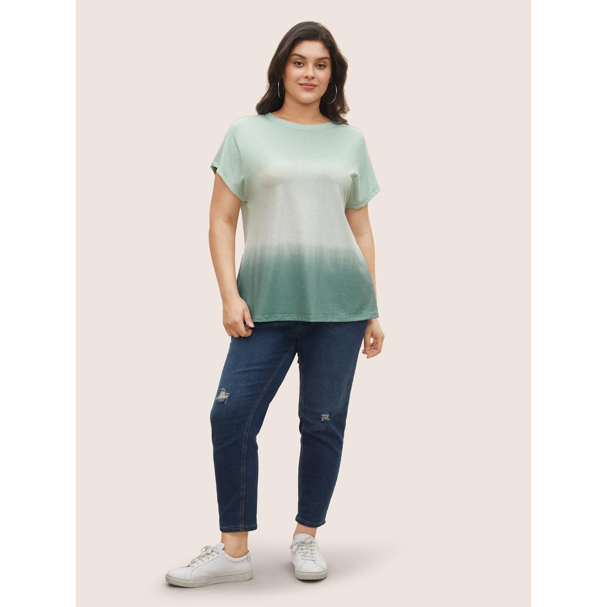 Plus Size Ombre Round Neck Dolman Sleeve T-shirt Multicolor Women Casual Round Neck Everyday T-shirts BloomChic 26/4X Product Image