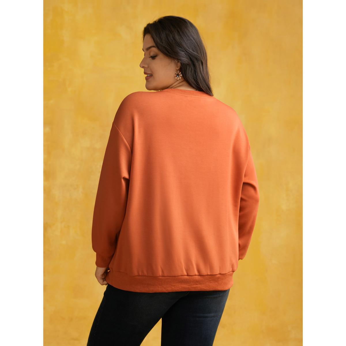 Plus Size Supersoft Essentials Drop Shoulder Halloween Sweatshirt Women Brightorange Casual Patchwork Loose Round Neck Everyday Sweatshirts BloomChic 22-24/3X Product Image