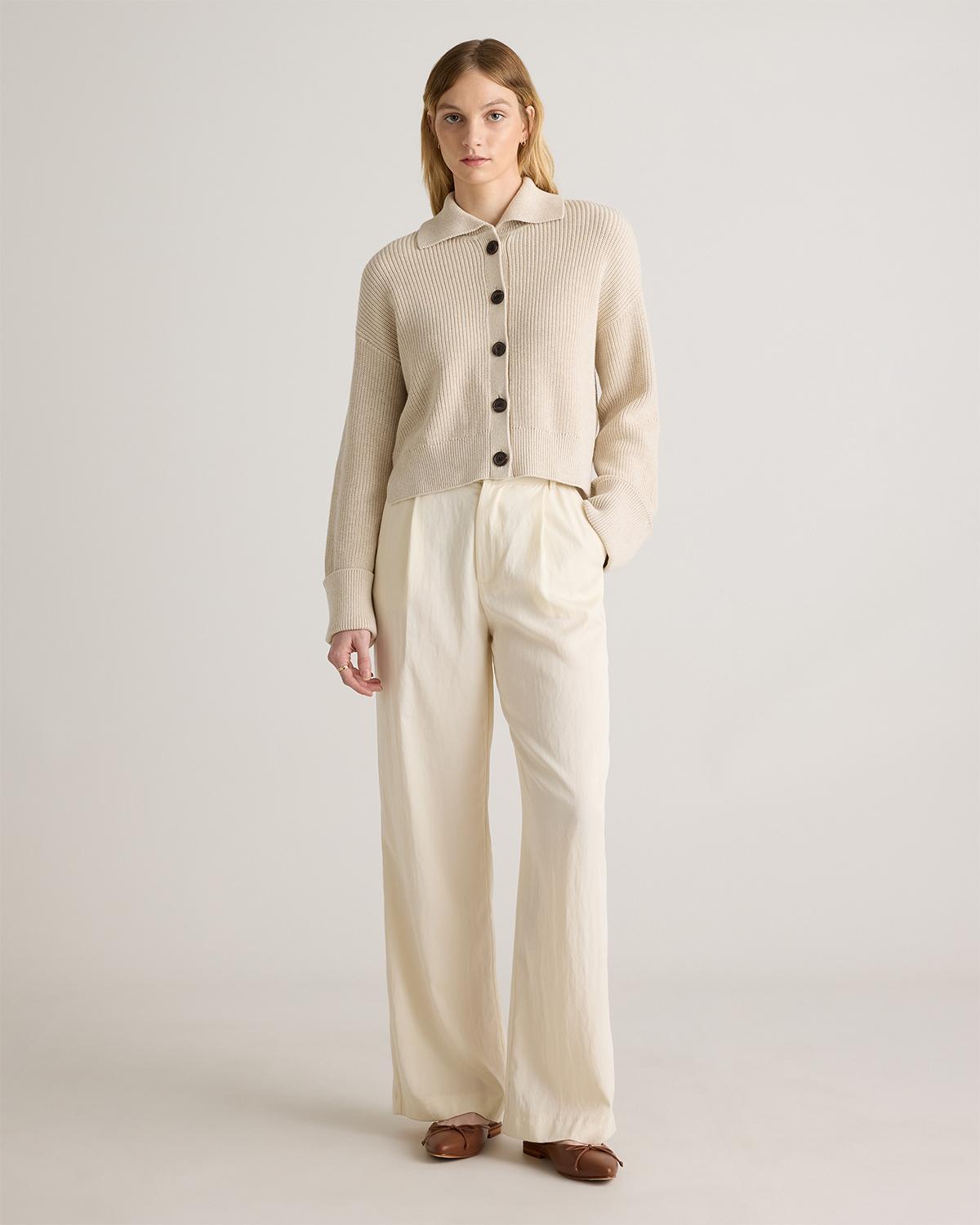 Quince | Women's Fisherman Collared Cardigan Sweater Organic Cotton Product Image