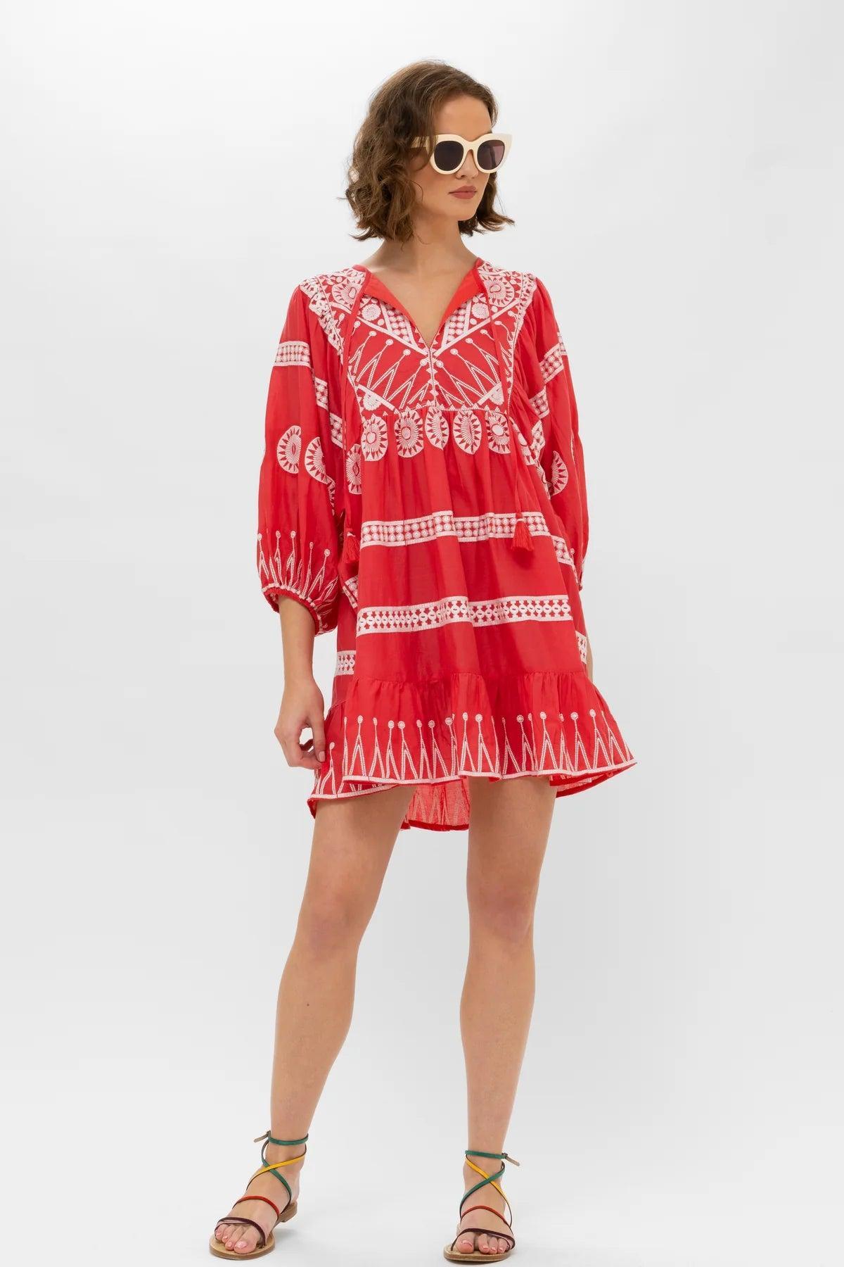 Cuff Sleeve Mini Embroidered Dress Product Image
