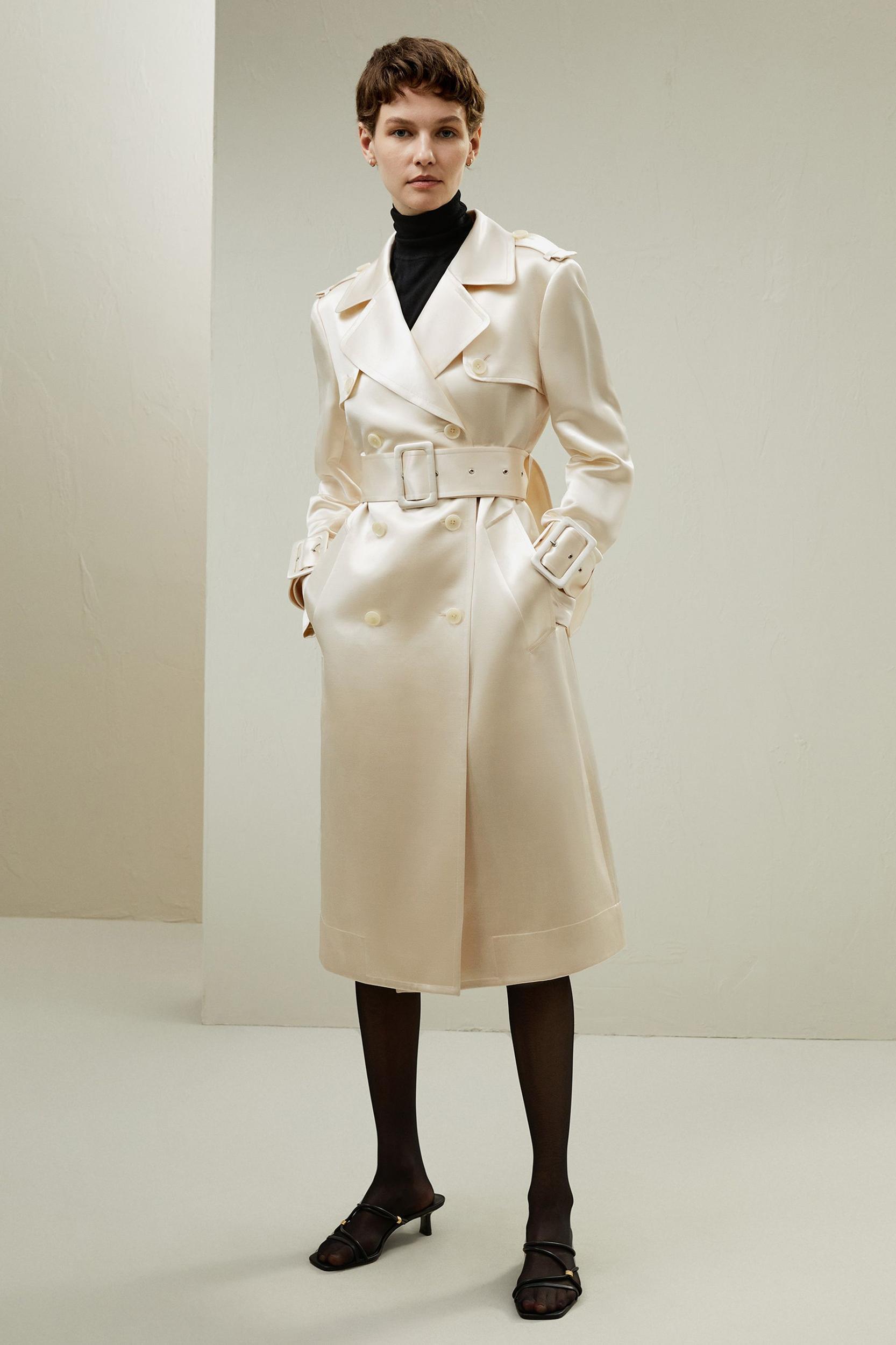 Double Breasted Silk-Blend Belted Coat Product Image