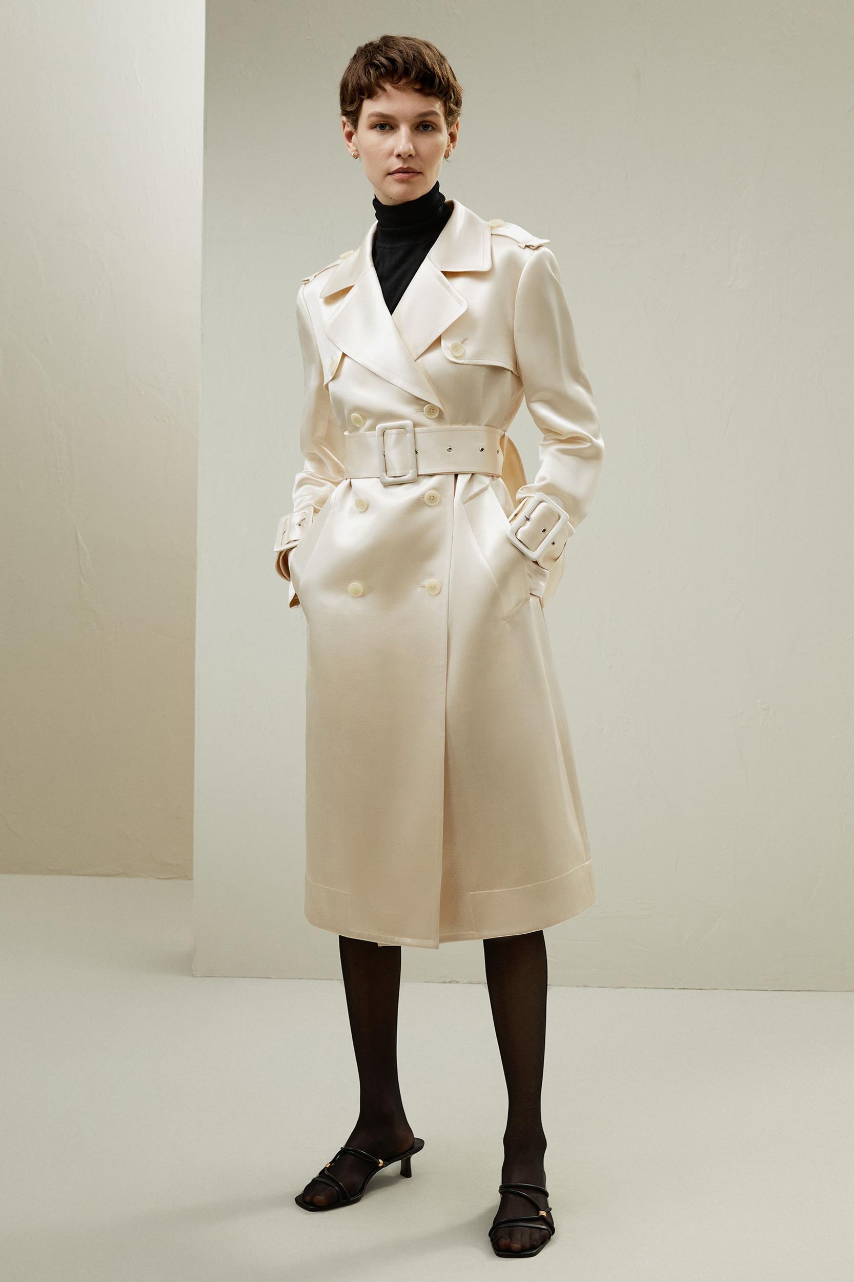 Double Breasted Silk-Blend Belted Coat Product Image