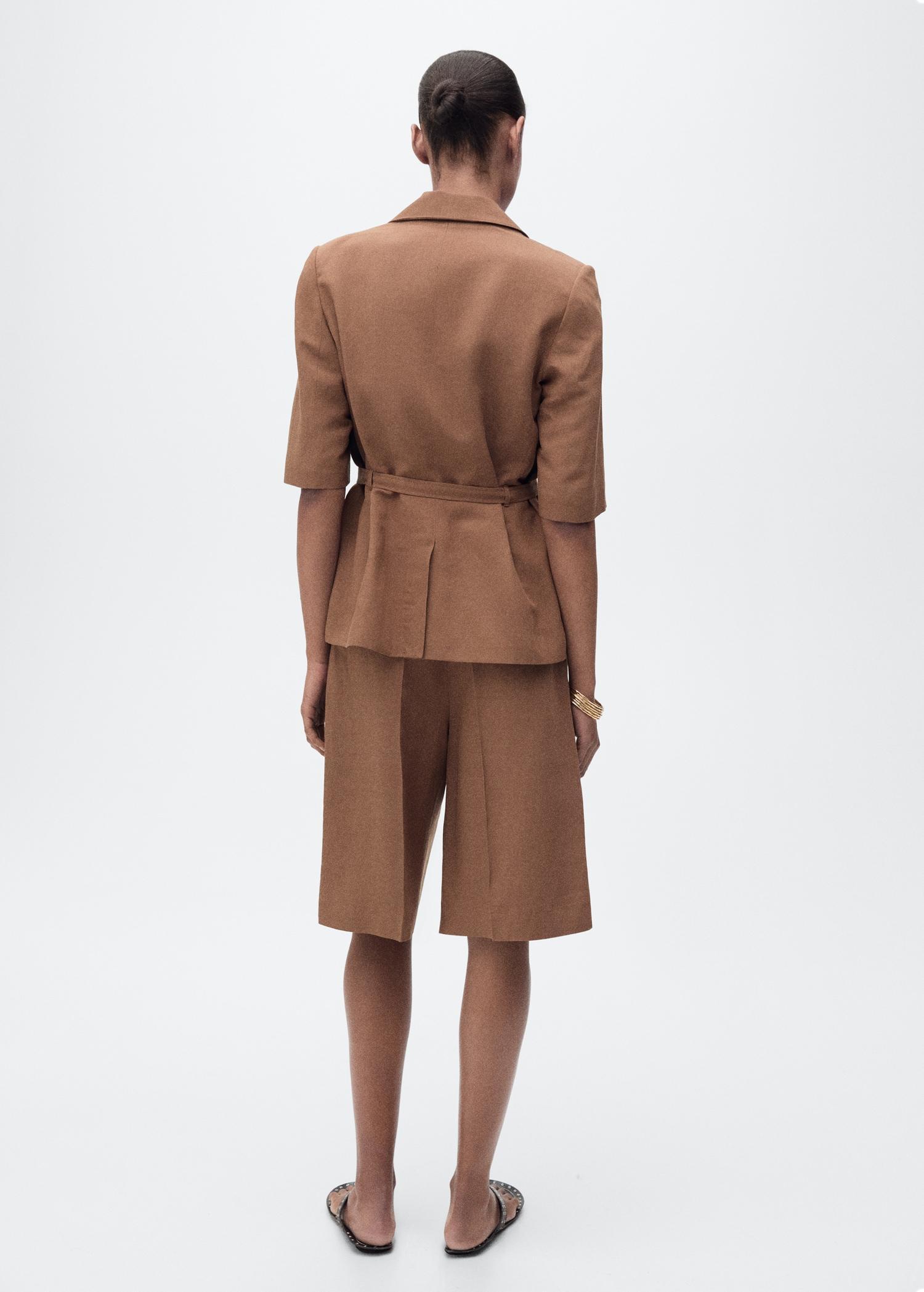 Linen-blend suit blazer with belt - Women | MANGO USA Product Image