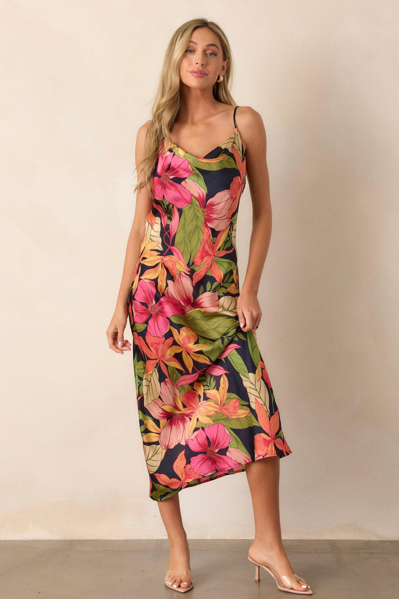 Just A Moment Black Floral Midi Dress Product Image