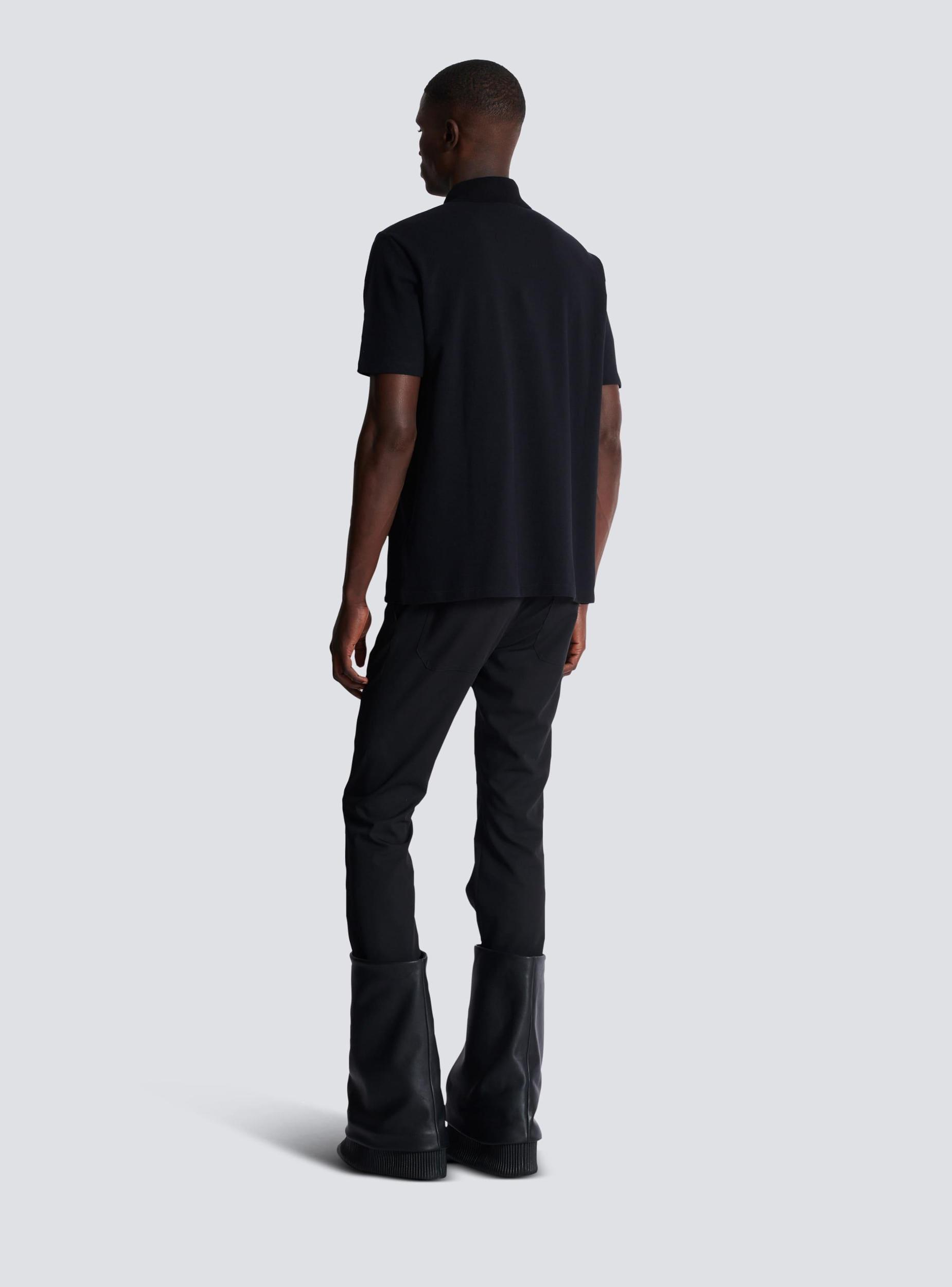 Cotton polo shirt with leather Balmain Couture label Product Image