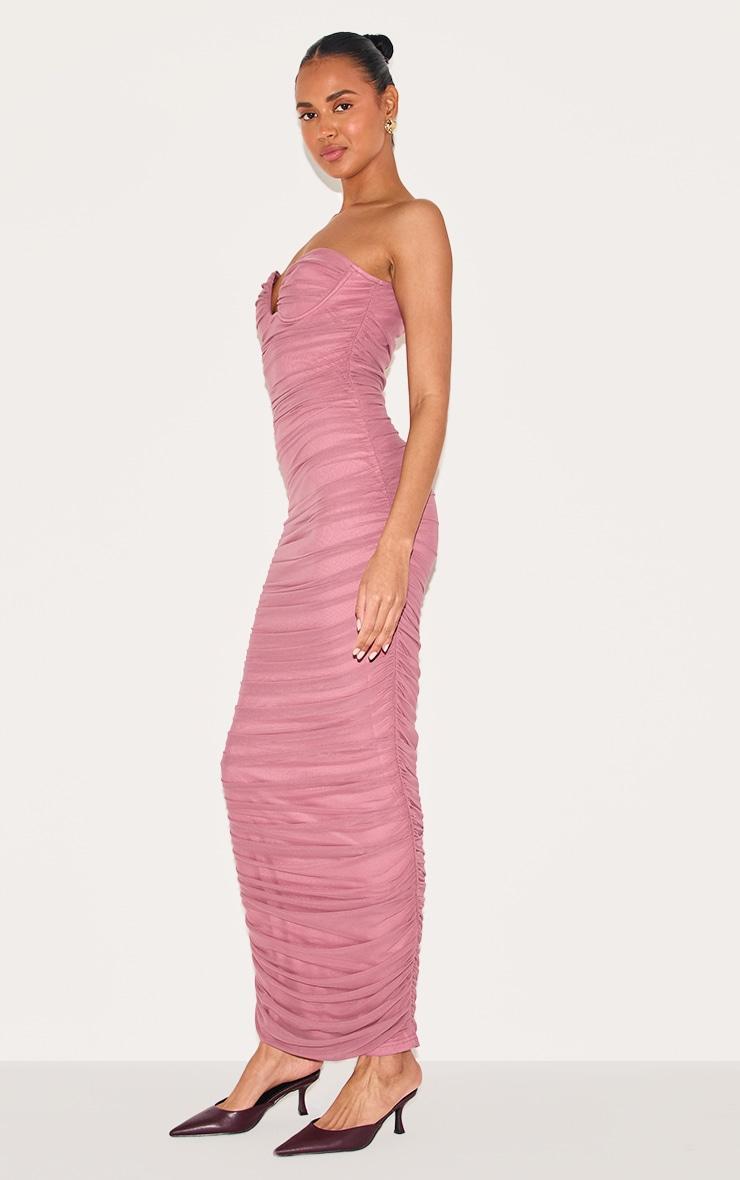 Blush Rose Mesh Ruched Bandeau Maxi Dress Product Image