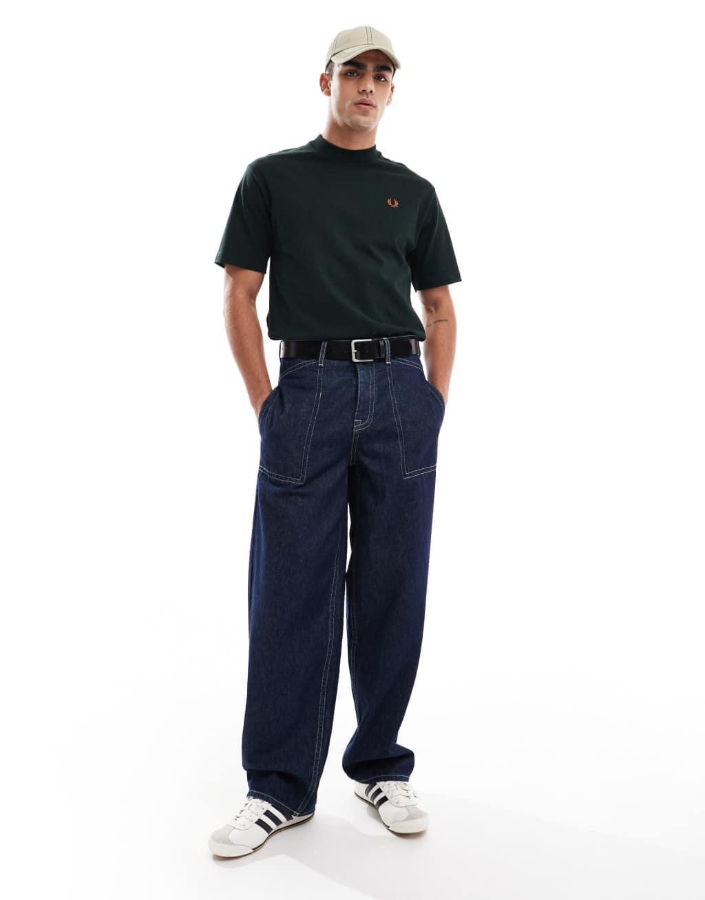 Fred Perry oversized heavyweight t-shirt in forest green Product Image