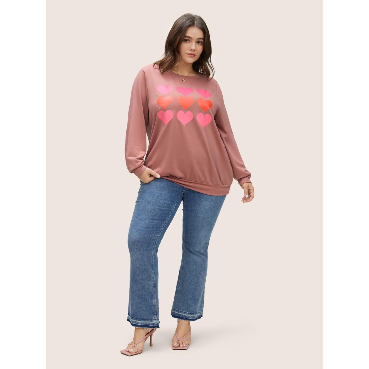 Plus Size Heart Ombre Crew Neck Sweatshirt Women DustyPink Casual Non Everyday Sweatshirts BloomChic 30/6X Product Image