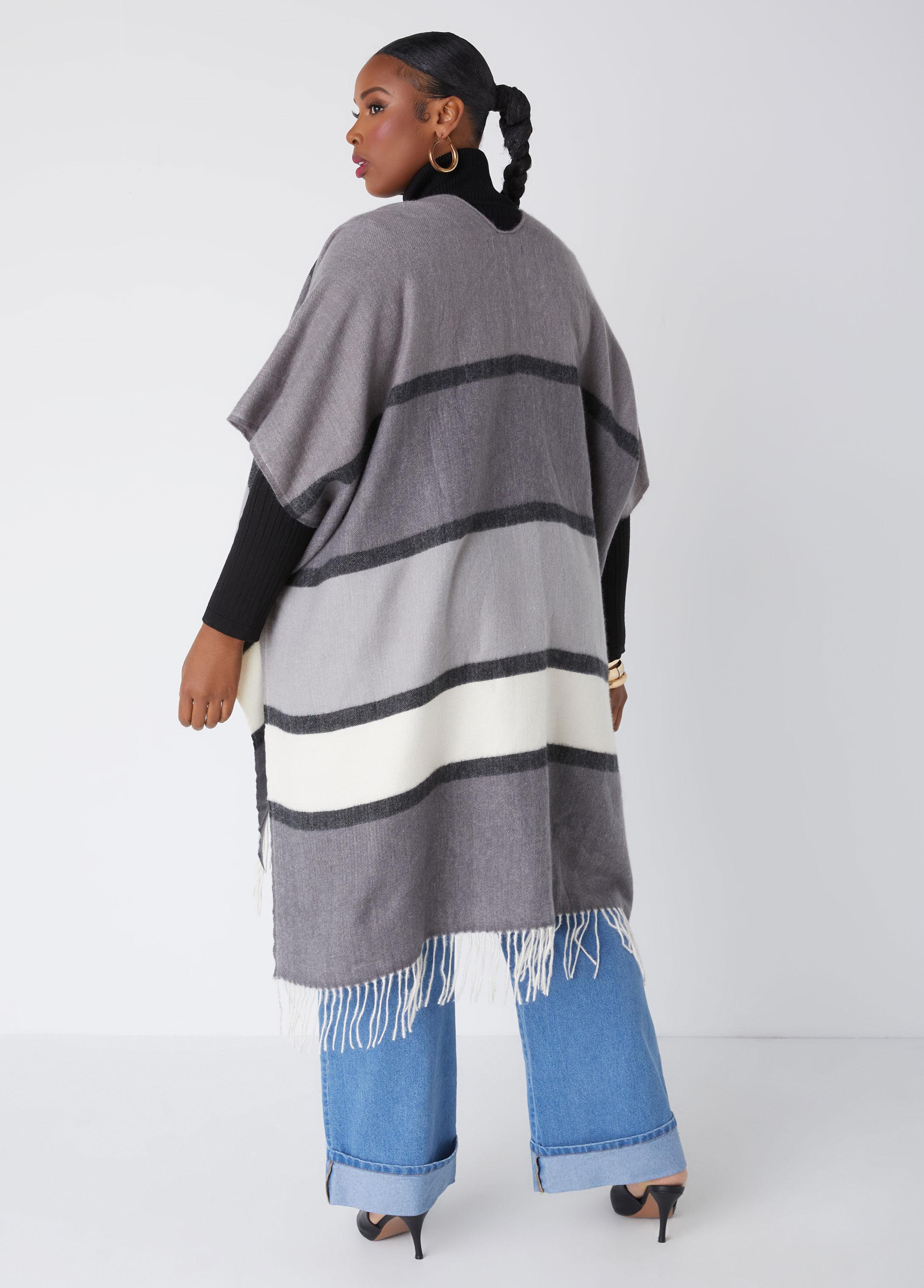 Plus Size Colorblocked Brushed Kimono Ashley Stewart Product Image