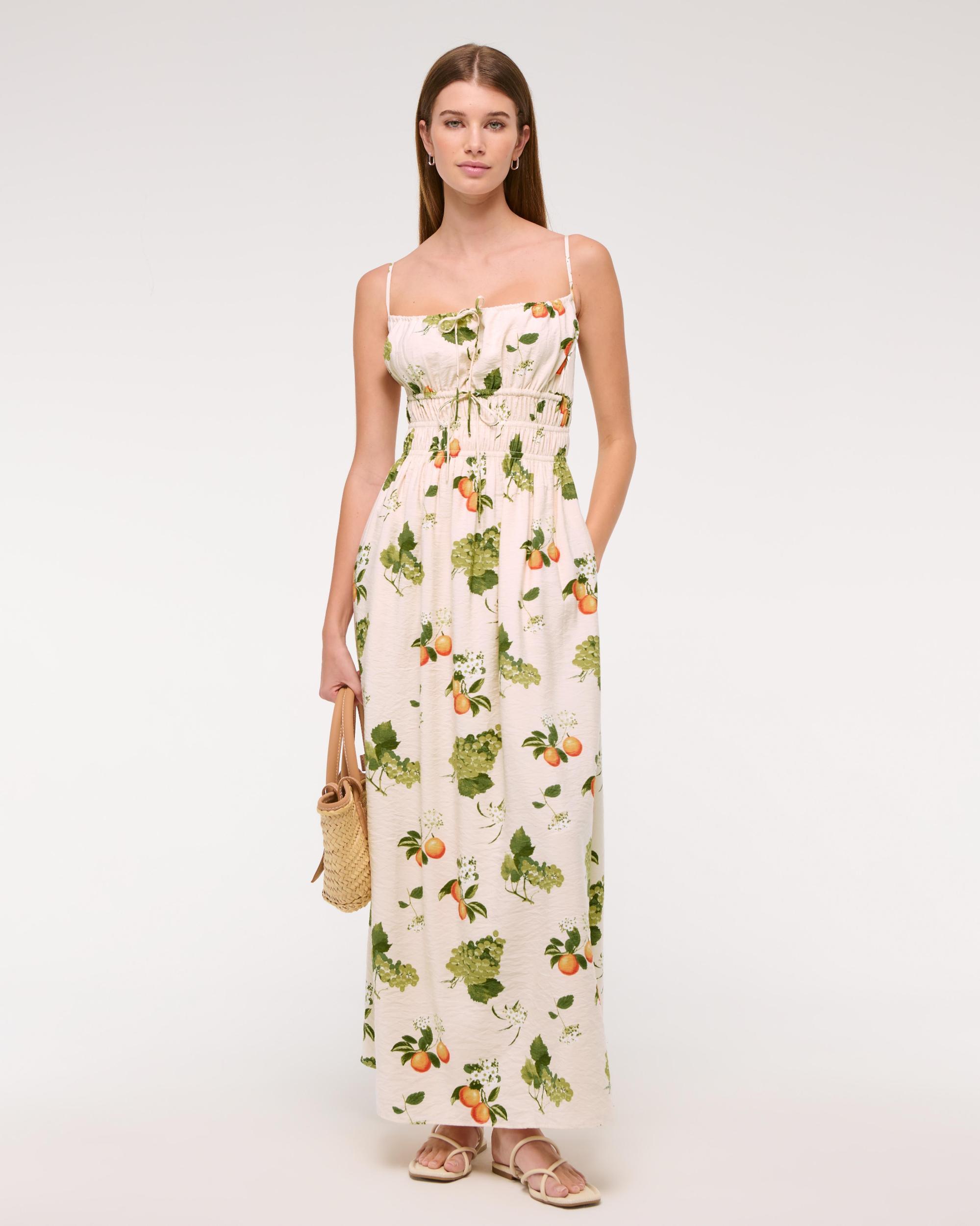 Smocked Tie-Front Maxi Dress Product Image