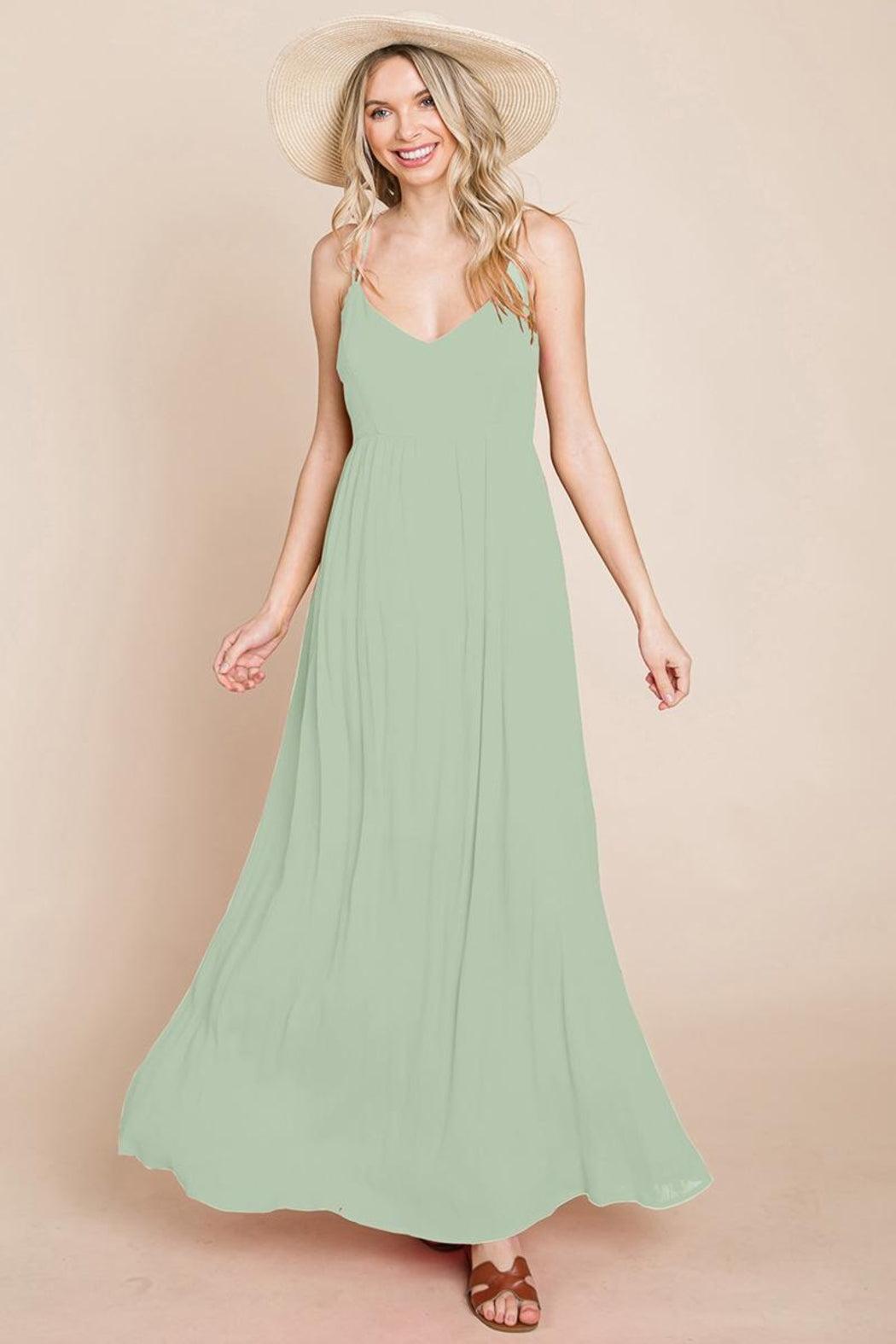 Beach Maxi Bridesmaid Dress With Criss Cross Back Product Image
