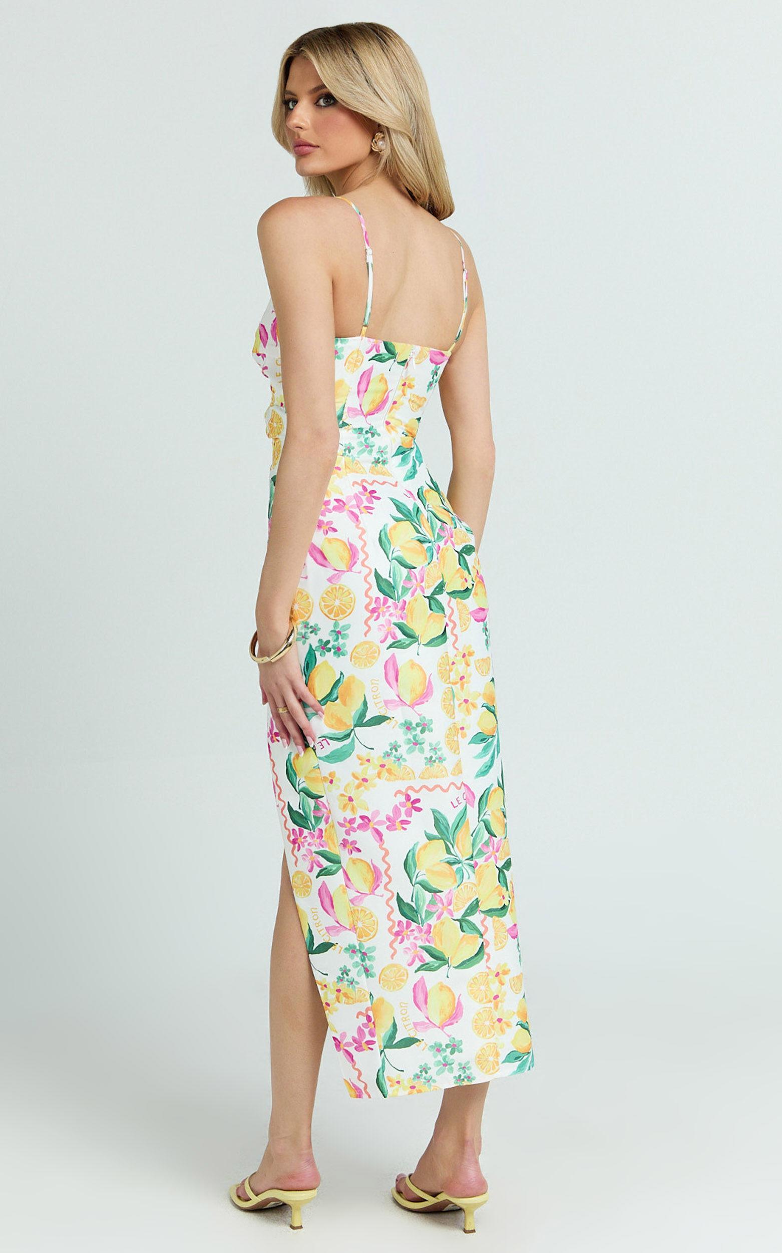 Janice Midi Dress - Knot Detail Front Split Dress in Le Citron Product Image