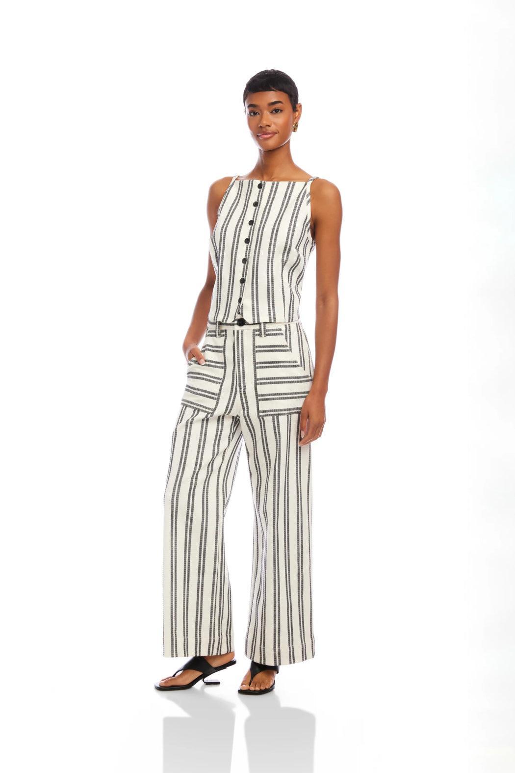 Elis Sleeveless Button-Up Top - Black Stripe Product Image
