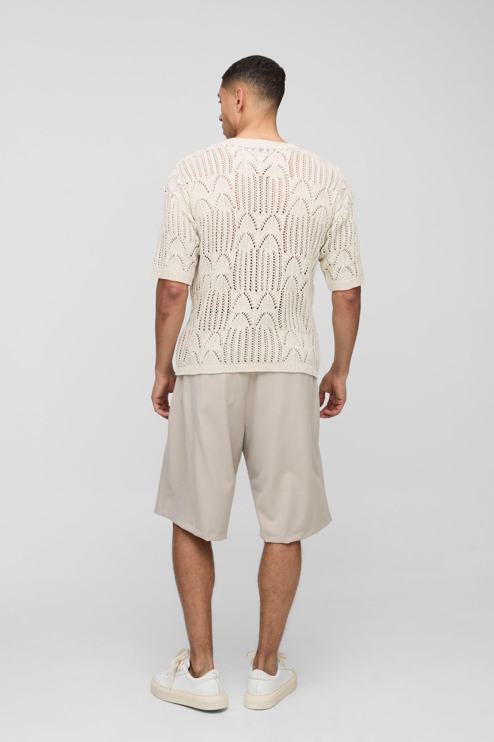 Regular Fit Stitch Interest Open Knitted T-Shirt | boohooMAN USA Product Image