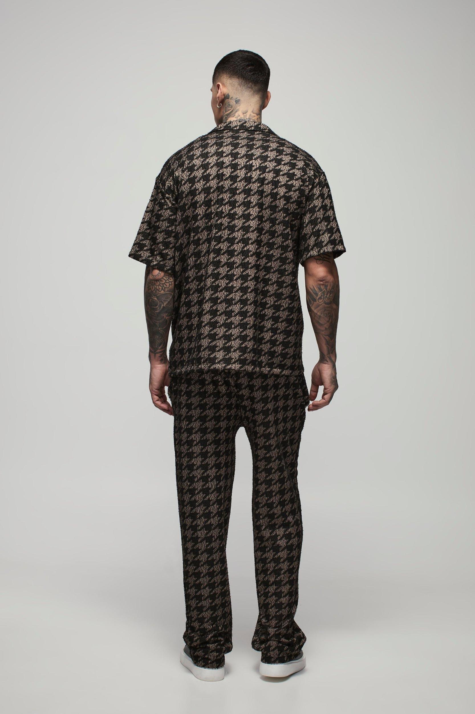 Tall Dogtooth Boucle Relaxed Pants | boohooMAN USA Product Image
