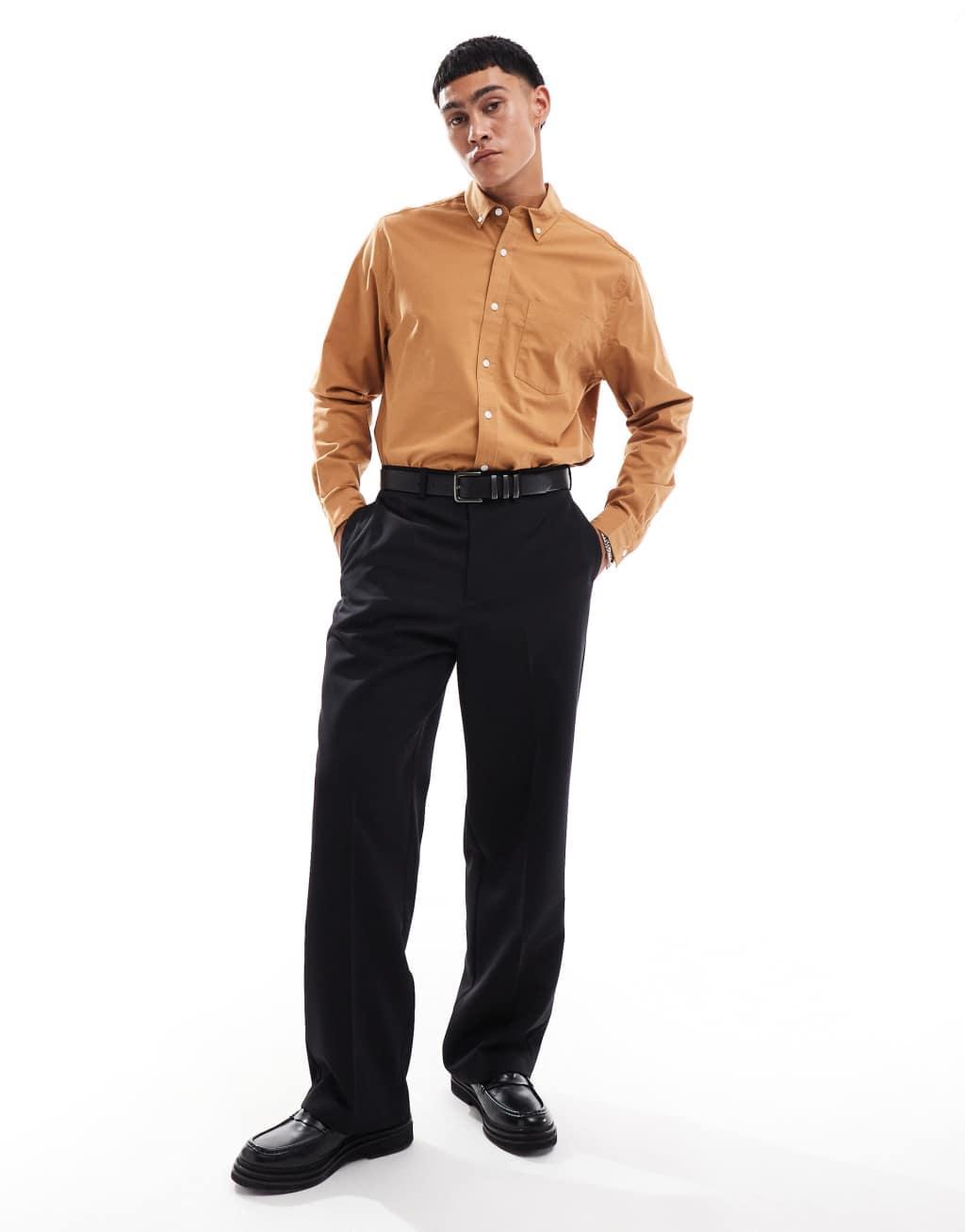 ASOS DESIGN relaxed oxford shirt in tan Product Image