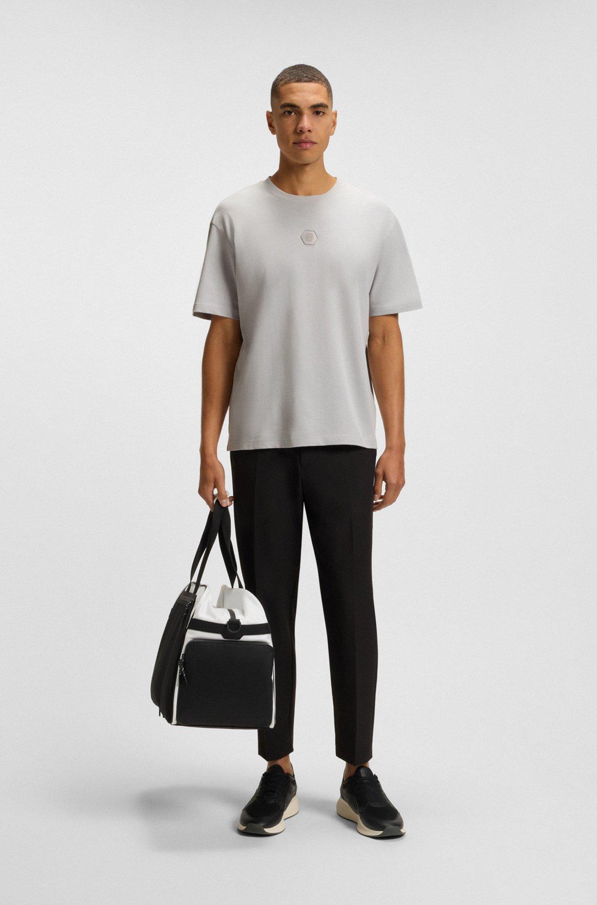 BOSS - Cotton-jersey T-shirt with Double B monogram - Light Grey Product Image