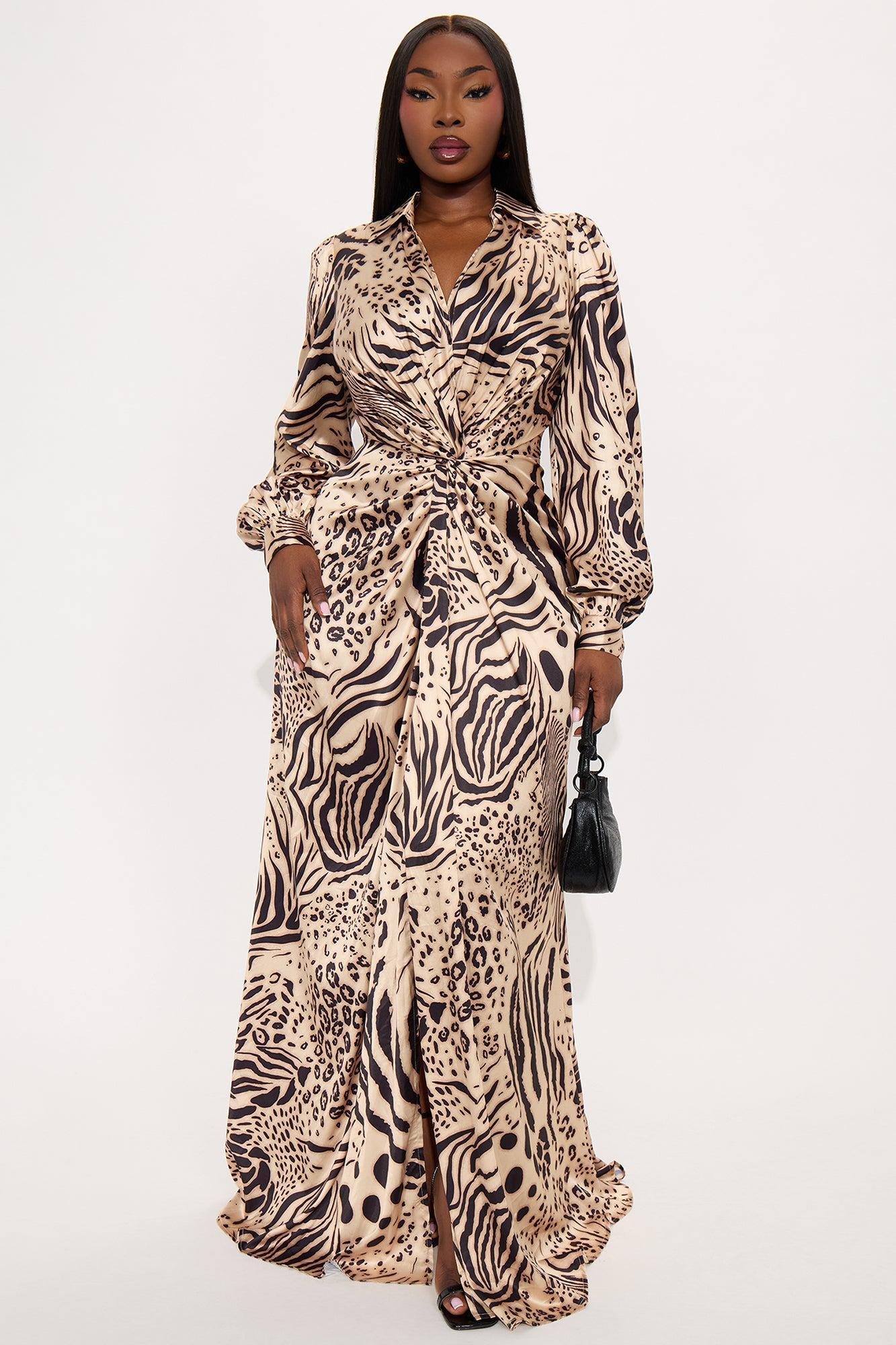 Elevated Lifestyle Satin Maxi Dress - Leopard Product Image
