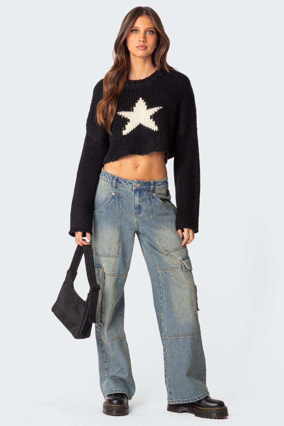 Edikted Women's Mega Star Cropped Sweater Product Image