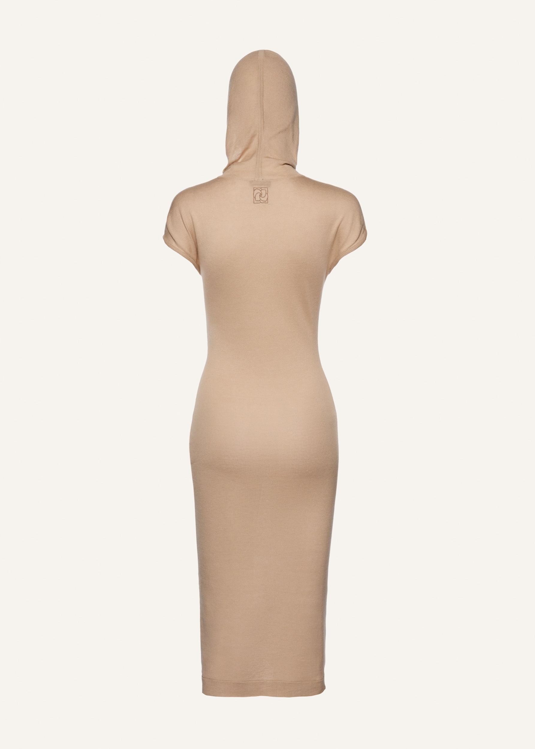 Hooded silk knitwear dress in beige Product Image