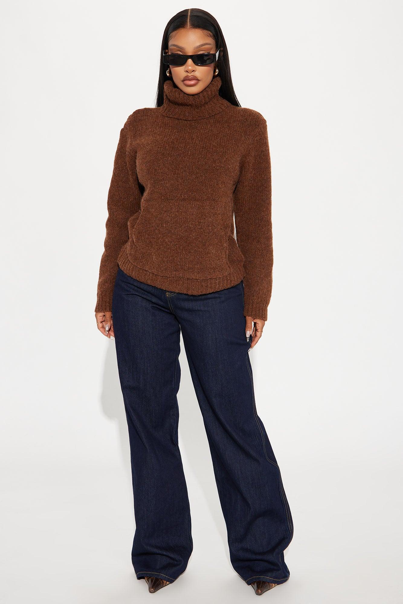 Feels Like Fall Turtle Neck Sweater - Chocolate Product Image