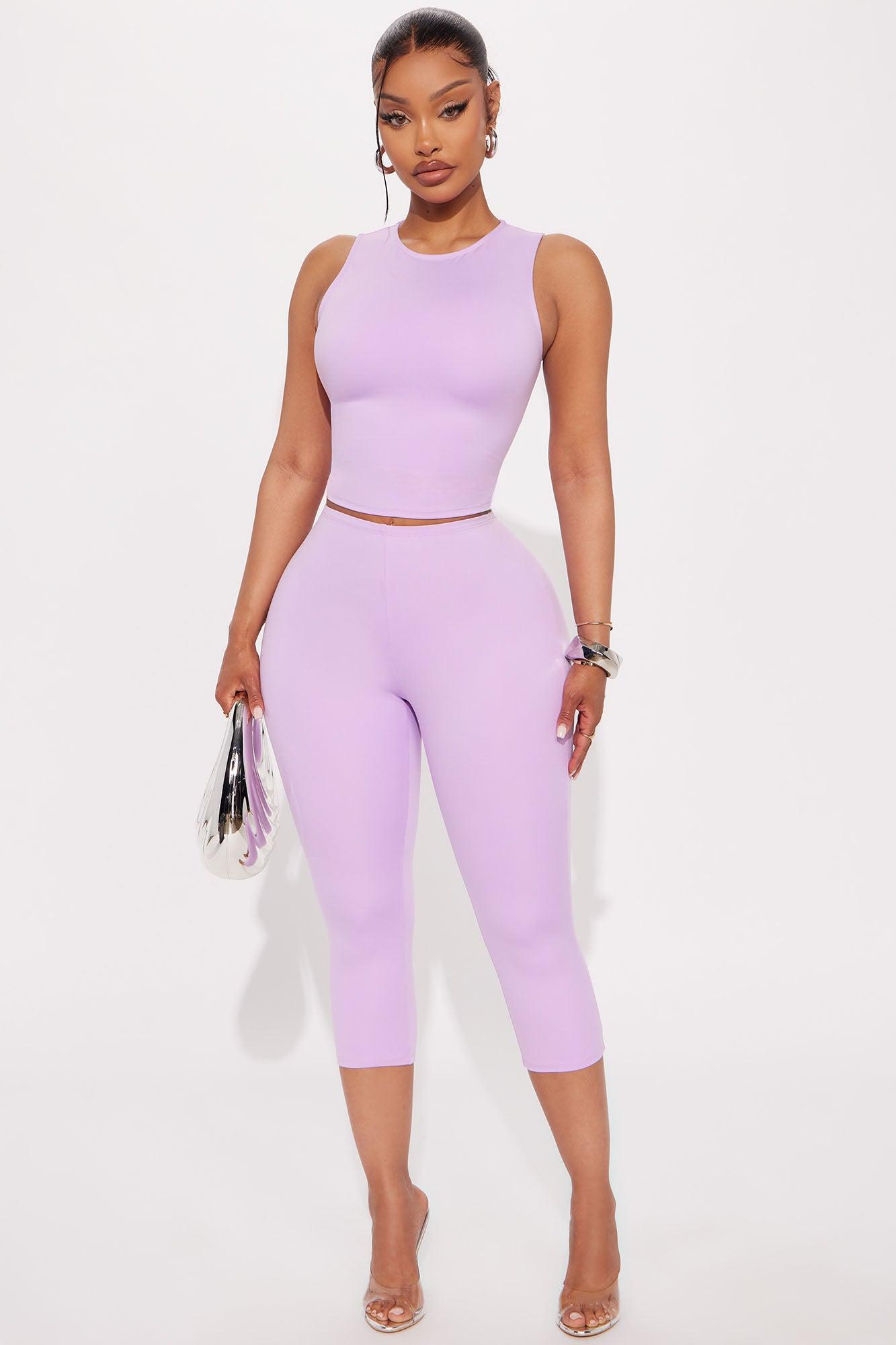 All Day Sleek Matte Tricot Capri Set - Lavender Product Image