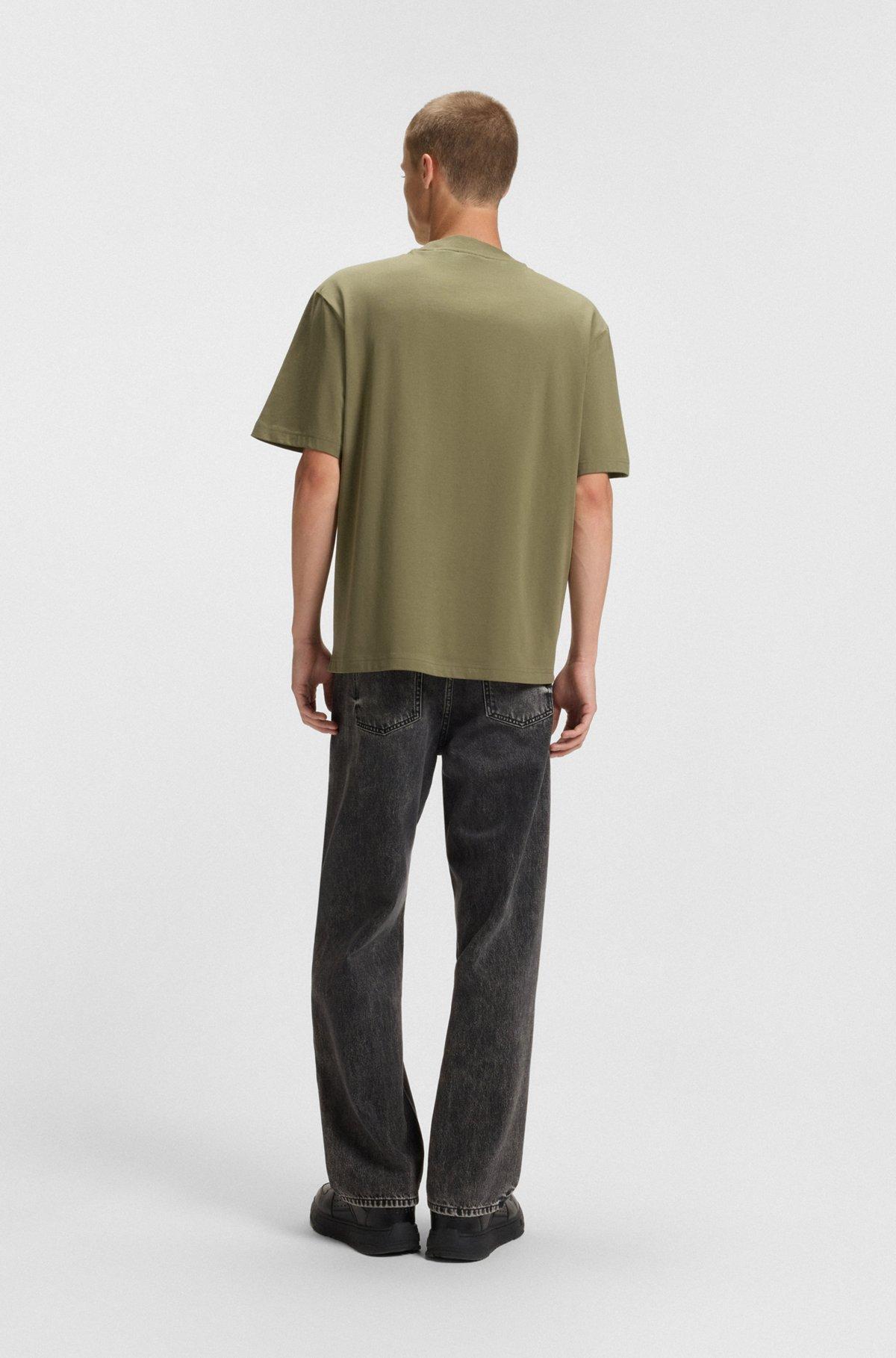 HUGO - Regular-fit cotton-jersey T-shirt with blue logo patch - Light Green Product Image