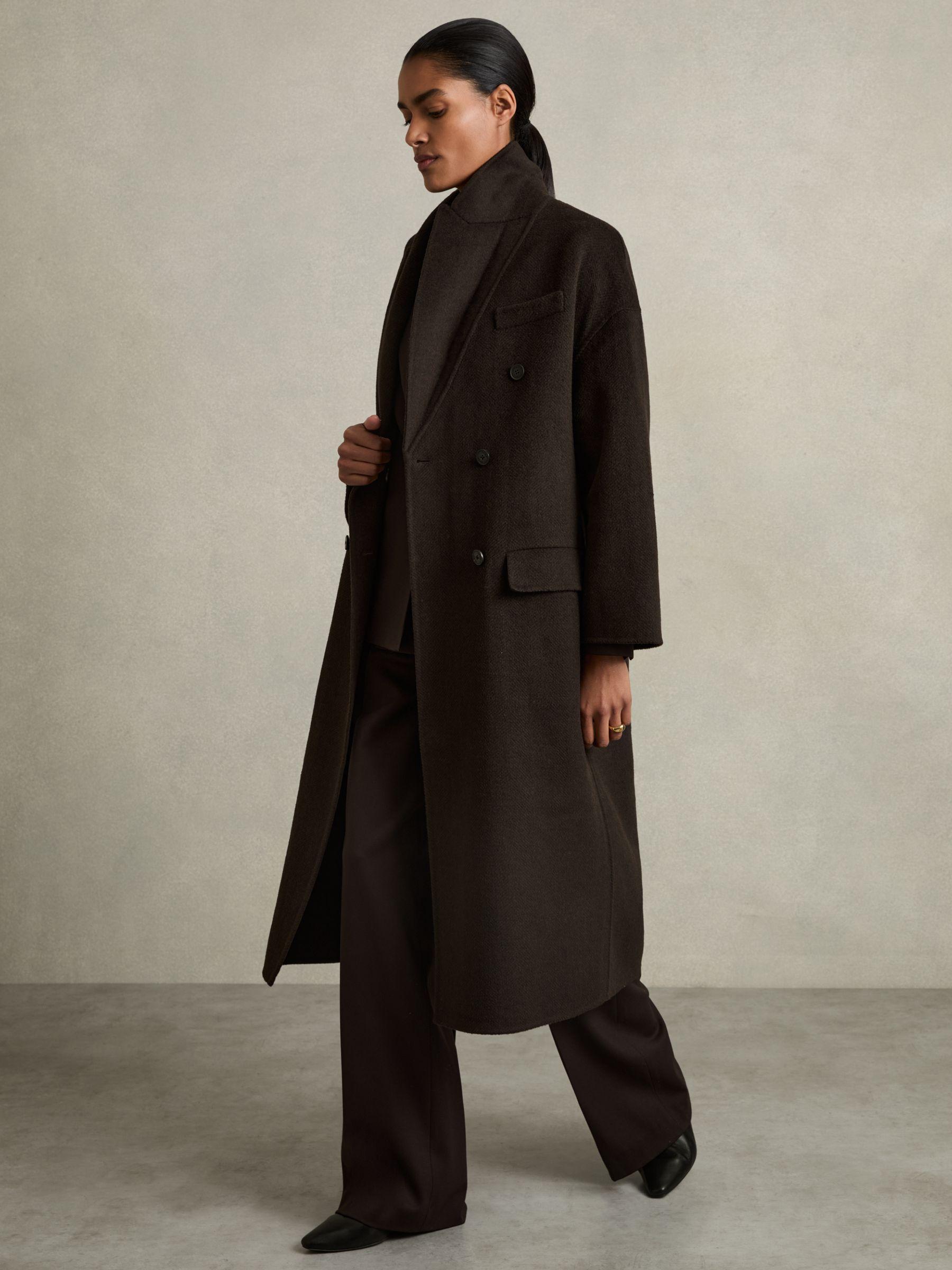 Wool Blend Herringbone-Twill Coat in Chocolate Product Image