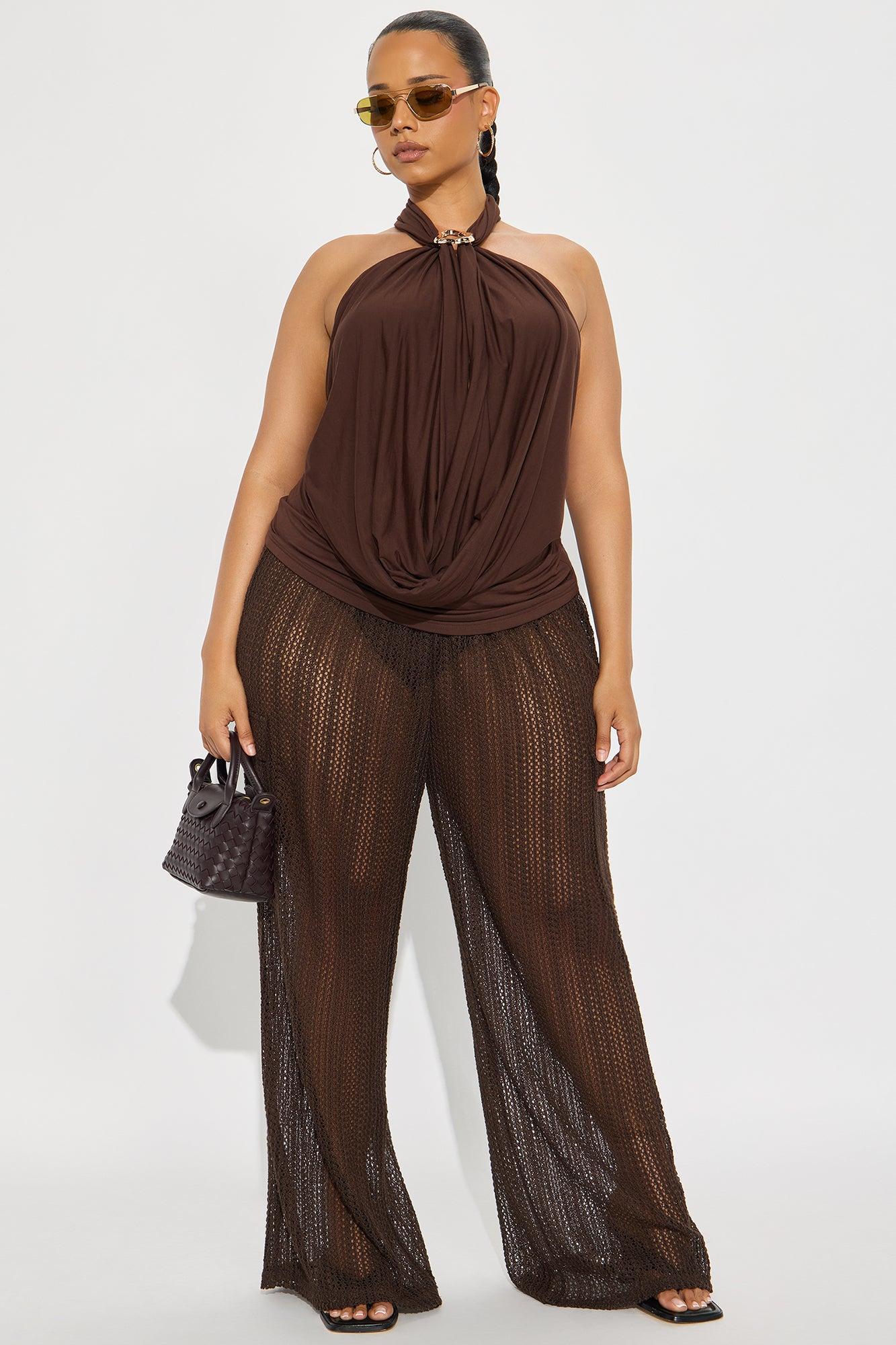 Fun Times Crochet Wide Leg Pant - Chocolate Product Image