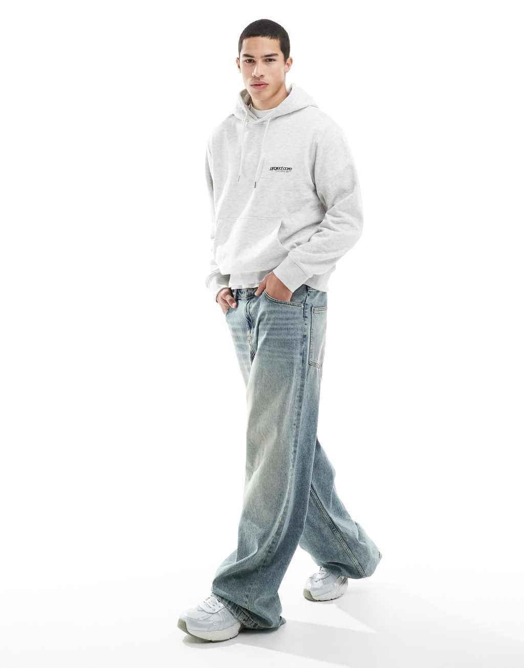 Jack & Jones oversized hoodie with text backprint in gray Product Image