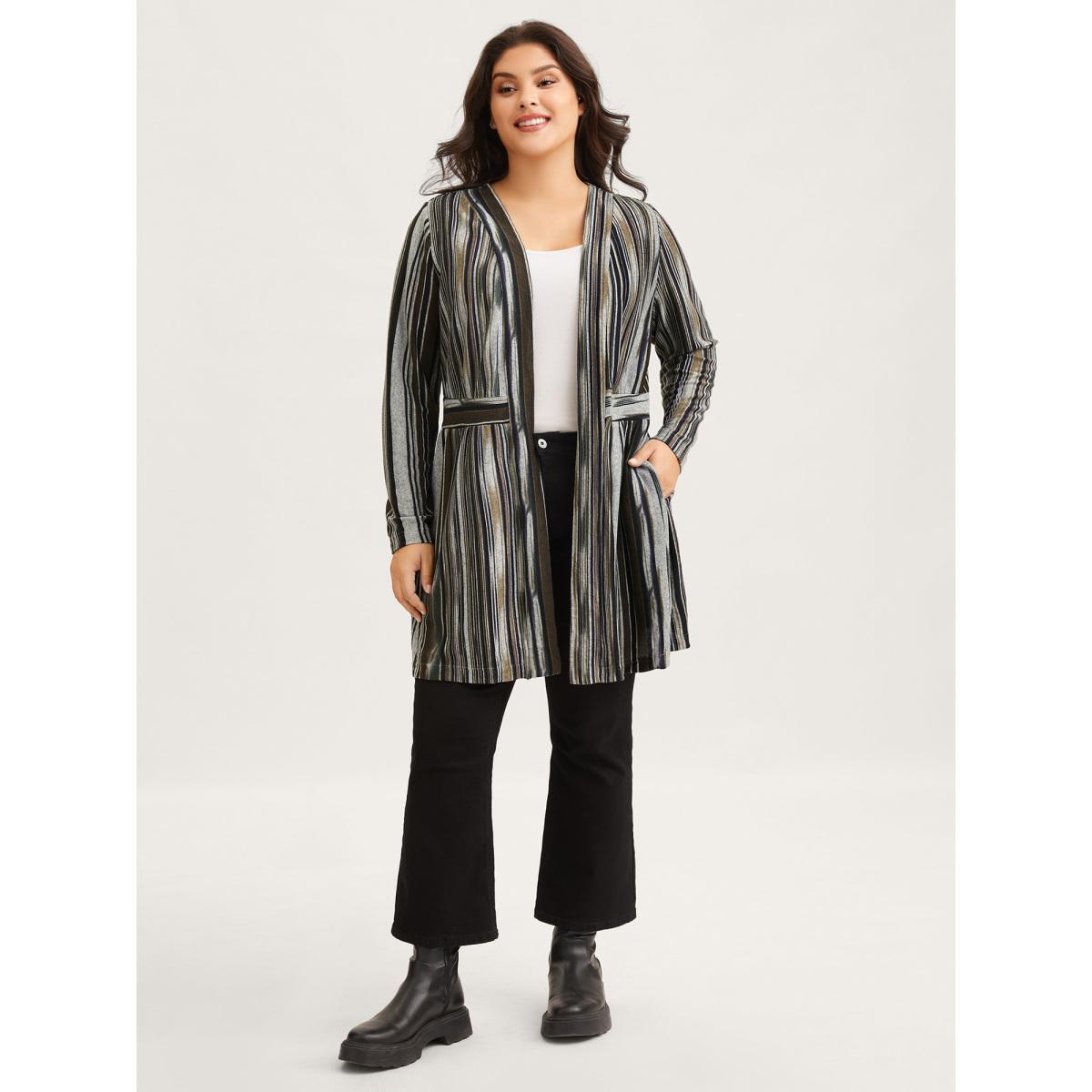 Plus Size Colored Striped Open Front Waist Defining Jacket Women Multicolor Contrast Bodycon Side seam pocket Everyday Jackets BloomChic 28/5X Product Image