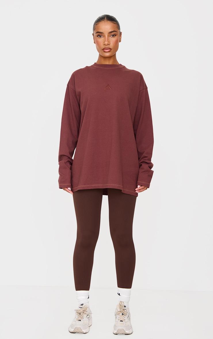Dark Burgundy Print Oversized Long Sleeve T-Shirt Product Image