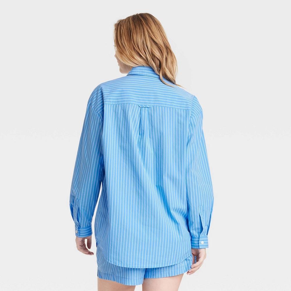 Womens Oversized Long Sleeve Collared Button-Down Shirt - Universal Thread Blue Striped XS: , Lightweight Cotton, Below Hip Length Product Image